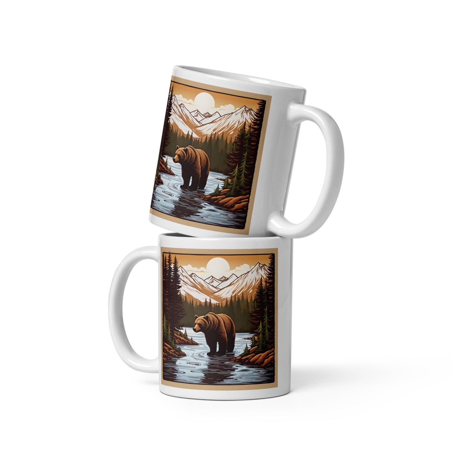 Brown Bear In The River White Glossy Mug (11 oz, 15 oz, 20 oz) - Mugs - Discovery Co.