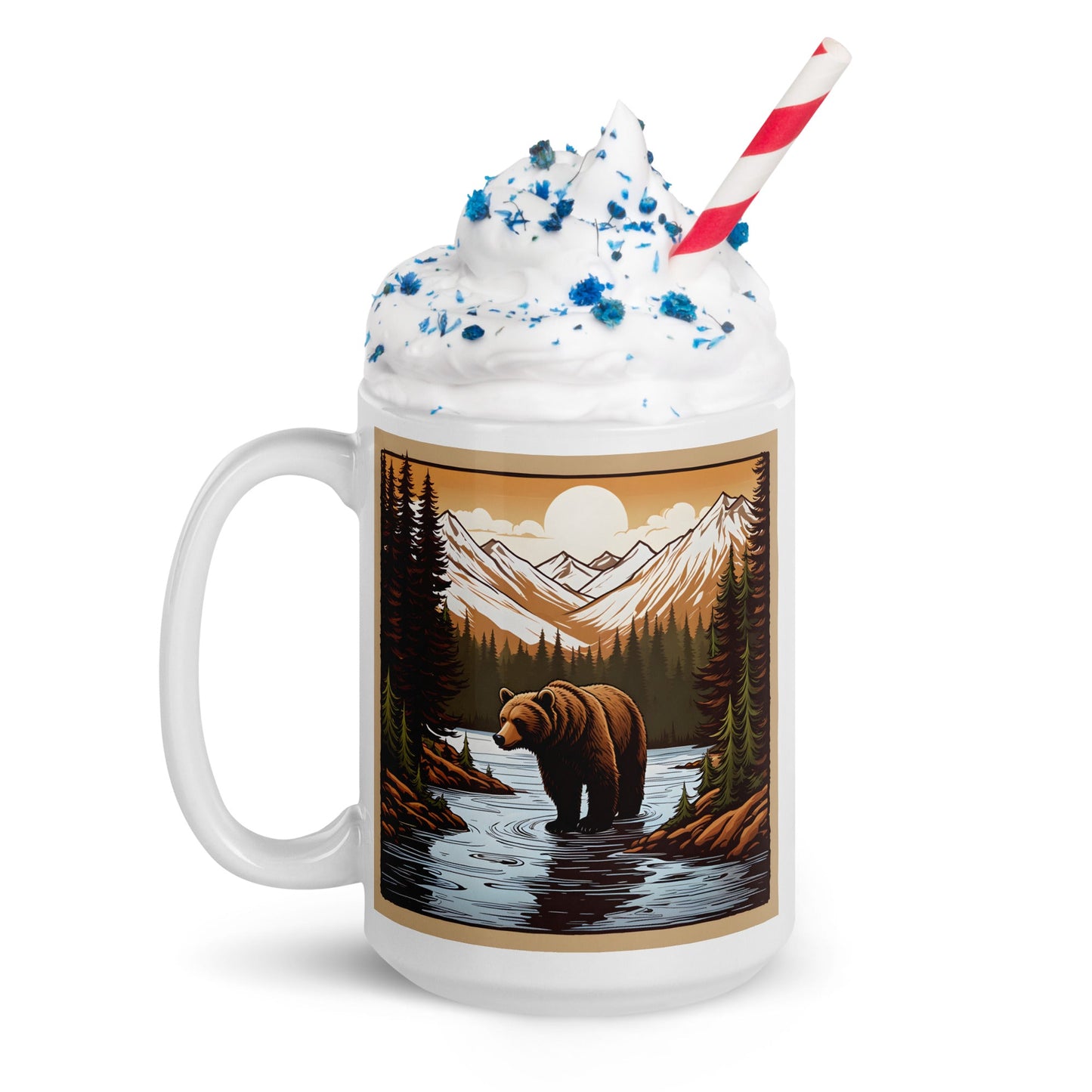 Brown Bear In The River White Glossy Mug (11 oz, 15 oz, 20 oz) - Mugs - Discovery Co.