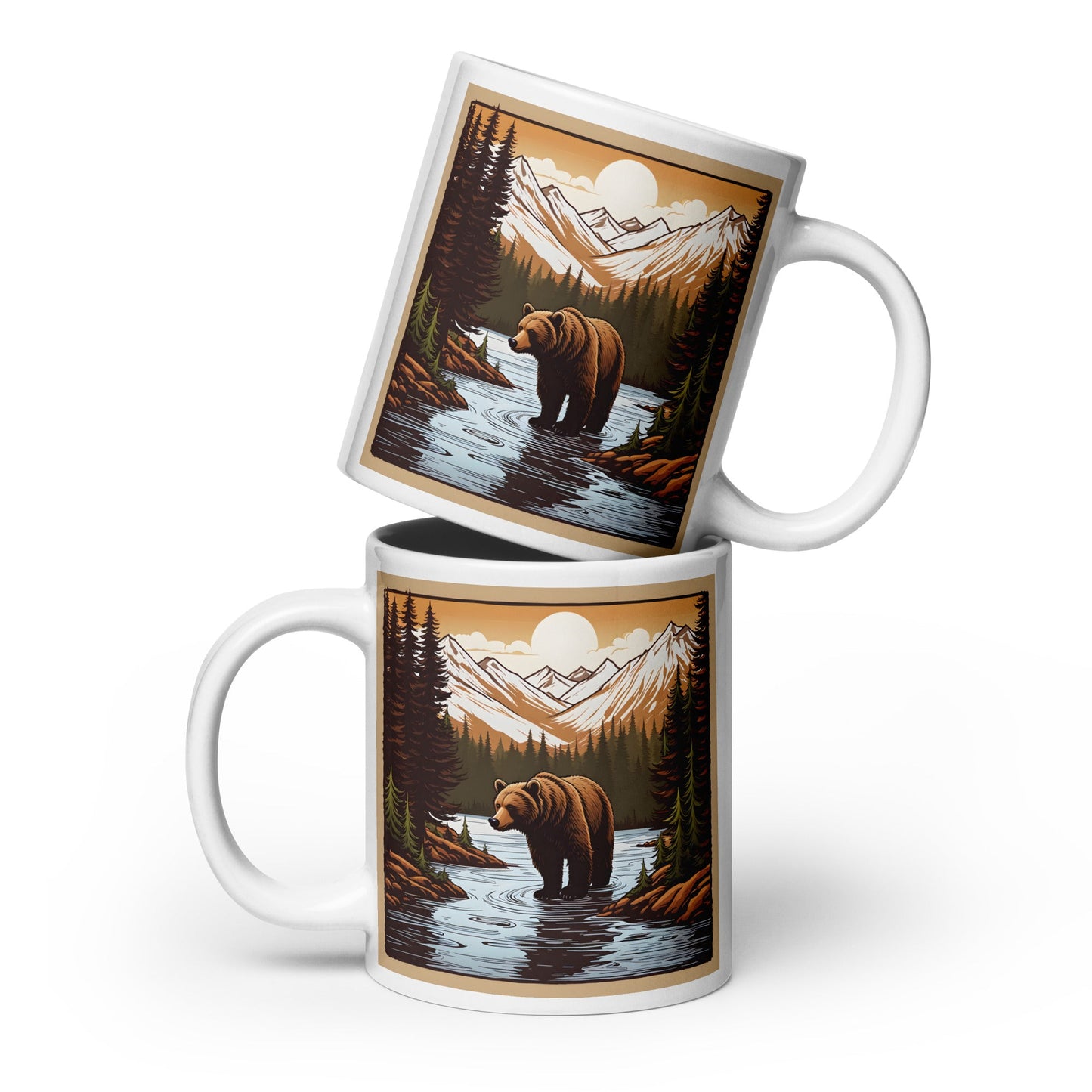 Brown Bear In The River White Glossy Mug (11 oz, 15 oz, 20 oz) - Mugs - Discovery Co.