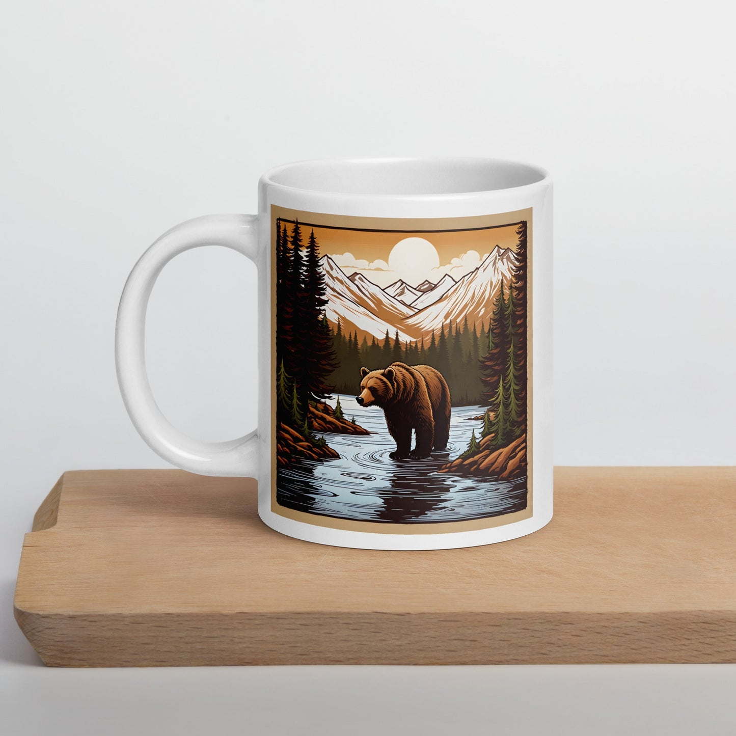 Brown Bear In The River White Glossy Mug (11 oz, 15 oz, 20 oz) - Mugs - Discovery Co.