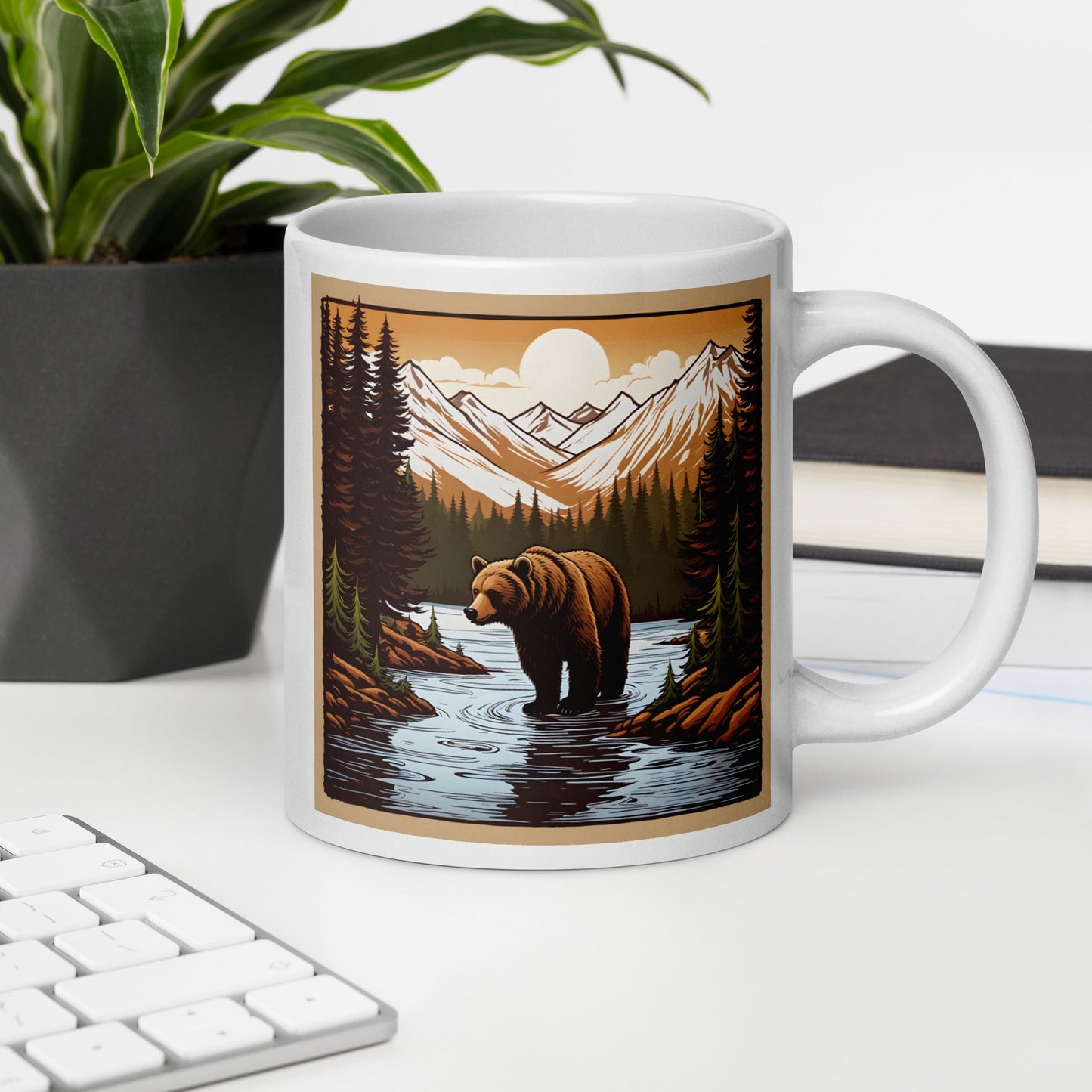 Brown Bear In The River White Glossy Mug (11 oz, 15 oz, 20 oz) - Mugs - Discovery Co.