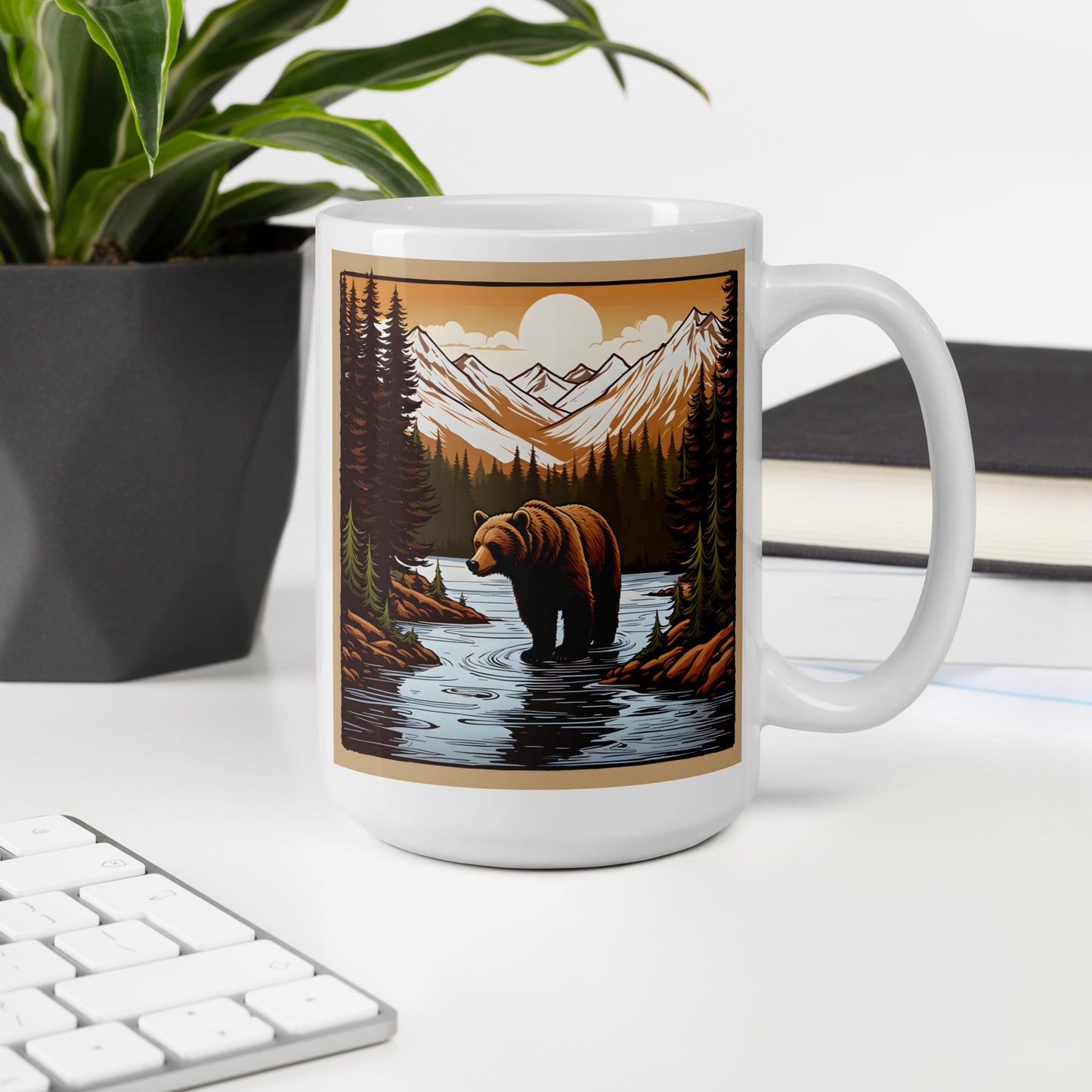 Brown Bear In The River White Glossy Mug (11 oz, 15 oz, 20 oz) - Mugs - Discovery Co.