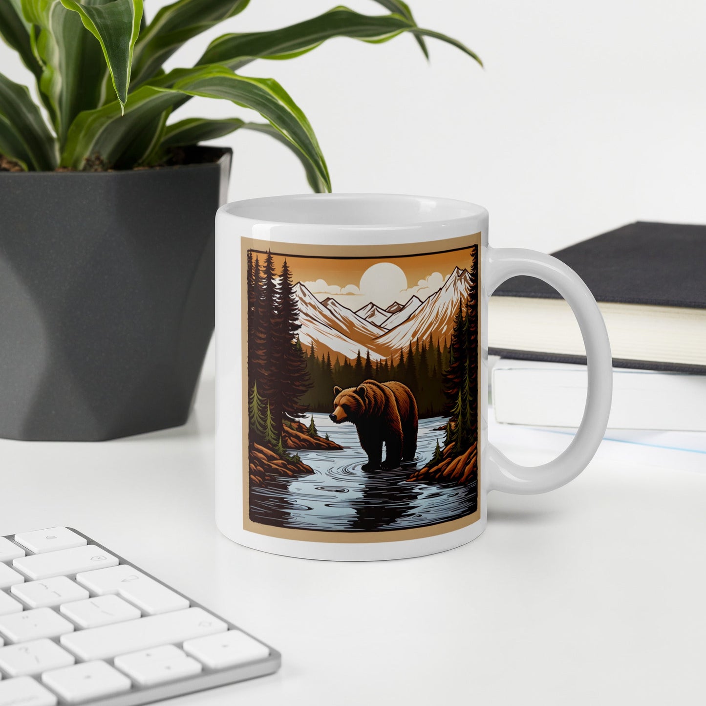 Brown Bear In The River White Glossy Mug (11 oz, 15 oz, 20 oz) - Mugs - Discovery Co.