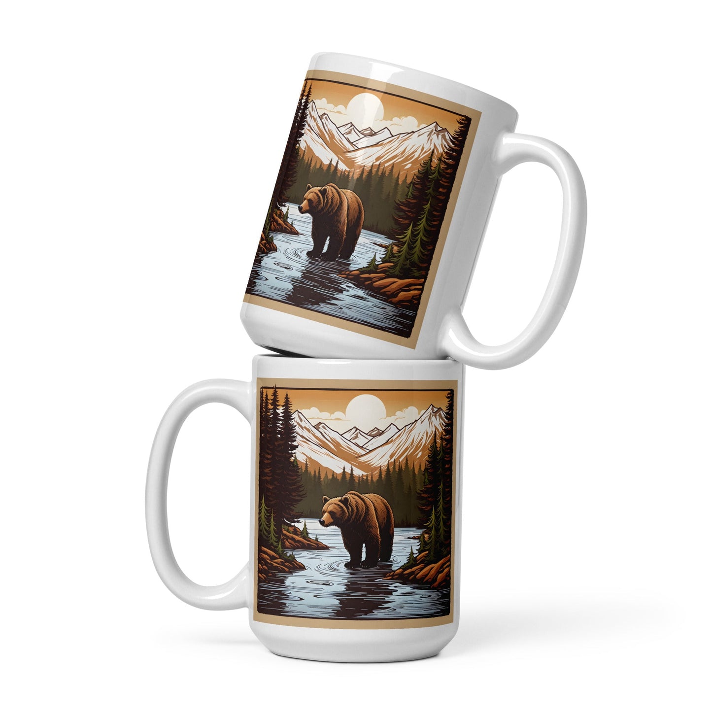 Brown Bear In The River White Glossy Mug (11 oz, 15 oz, 20 oz) - Mugs - Discovery Co.