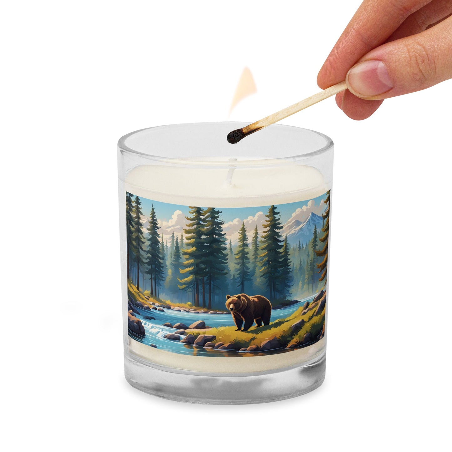 Brown Bear Near River Glass Jar Soy Wax Candle - Candles - Discovery Co.