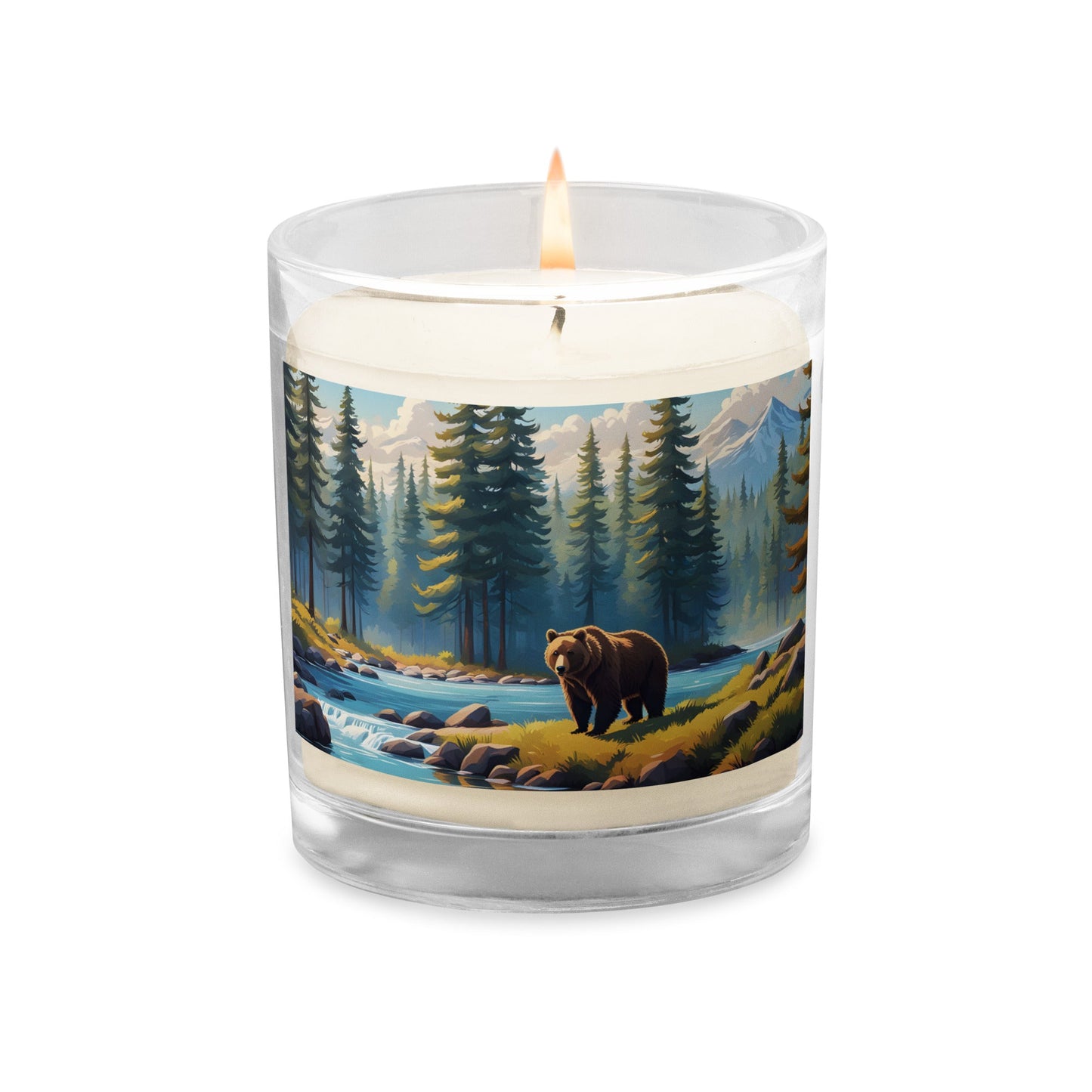 Brown Bear Near River Glass Jar Soy Wax Candle - Candles - Discovery Co.