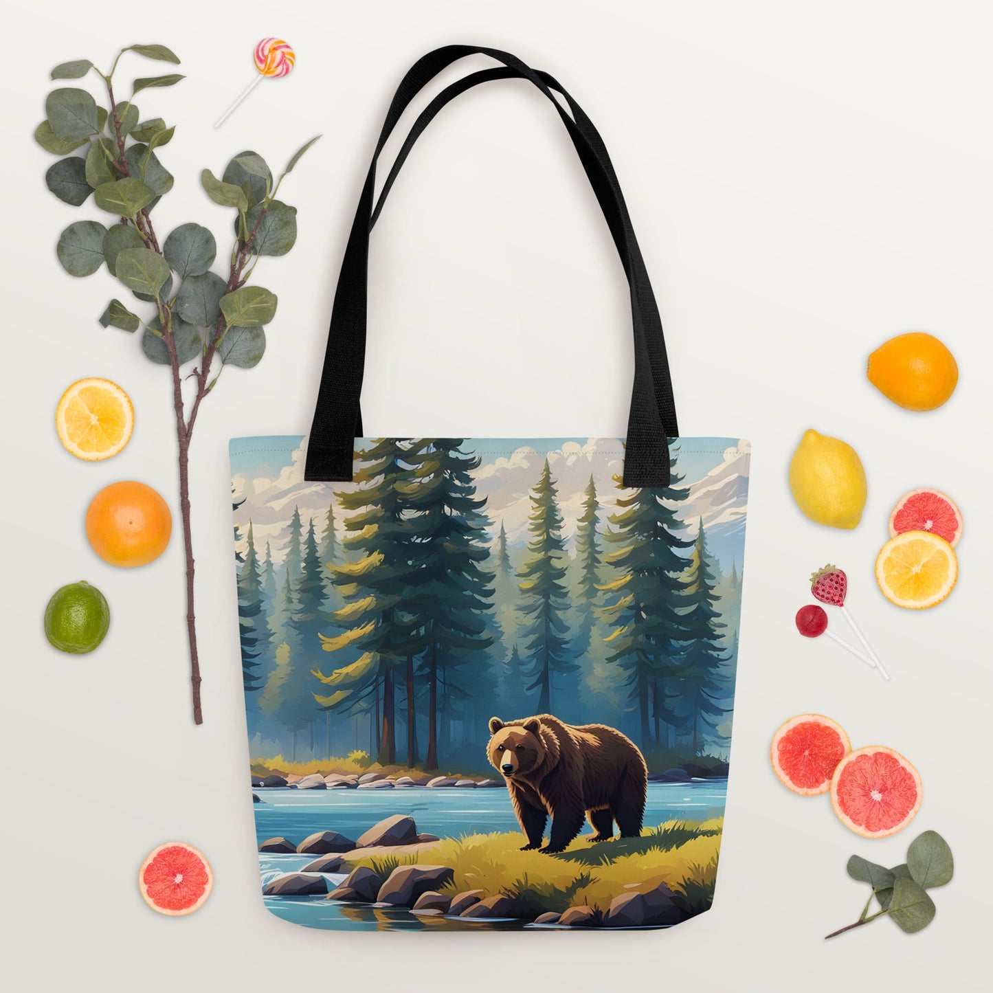 Brown Bear Near River Tote Bag - Tote Bags - Discovery Co.