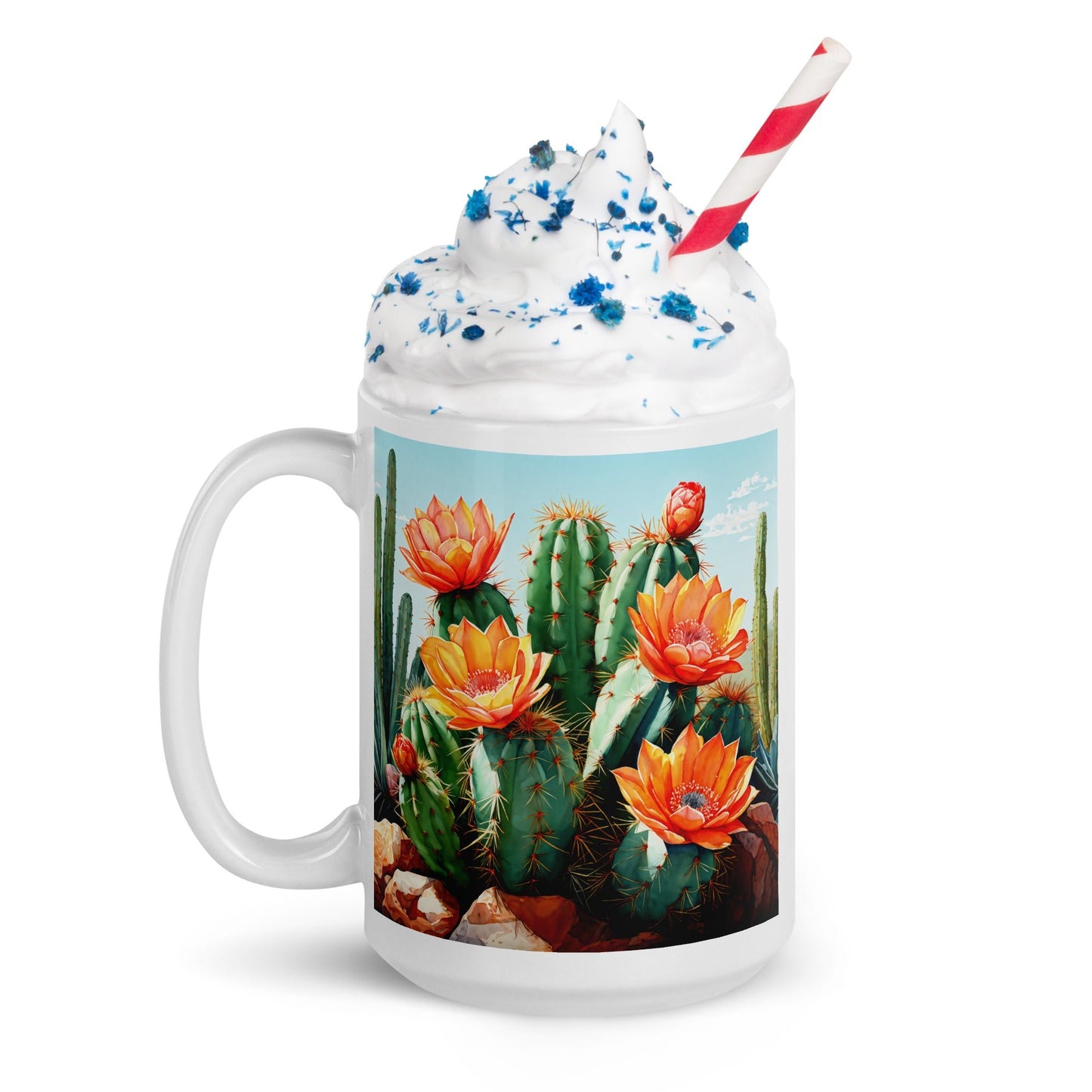Cactus Bloom White Glossy Mug (11 oz, 15 oz, 20 oz) - Mugs - Discovery Co.