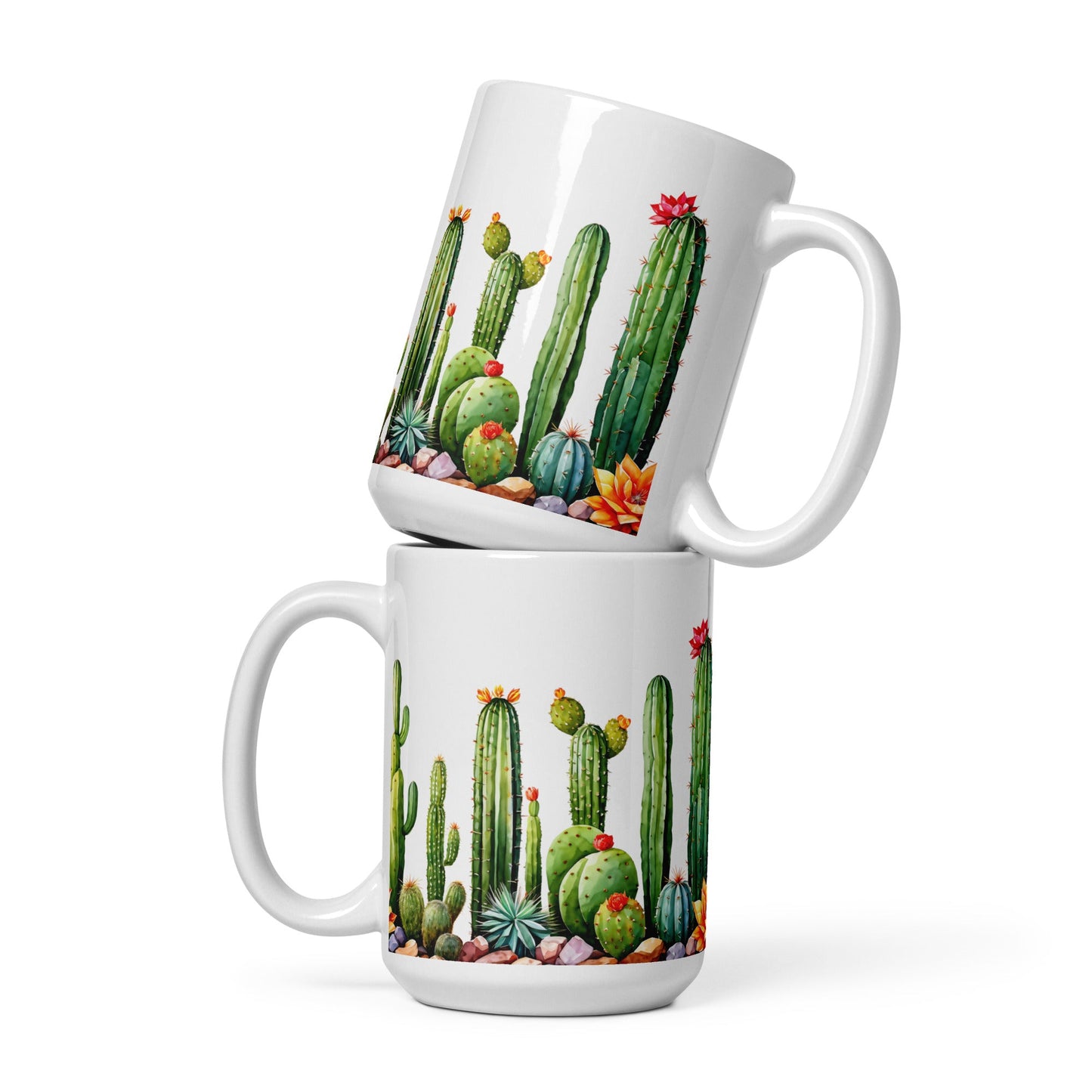 Cactus Watercolor Art White Glossy Mug (11 oz, 15 oz, 20 oz) - Discovery Co.