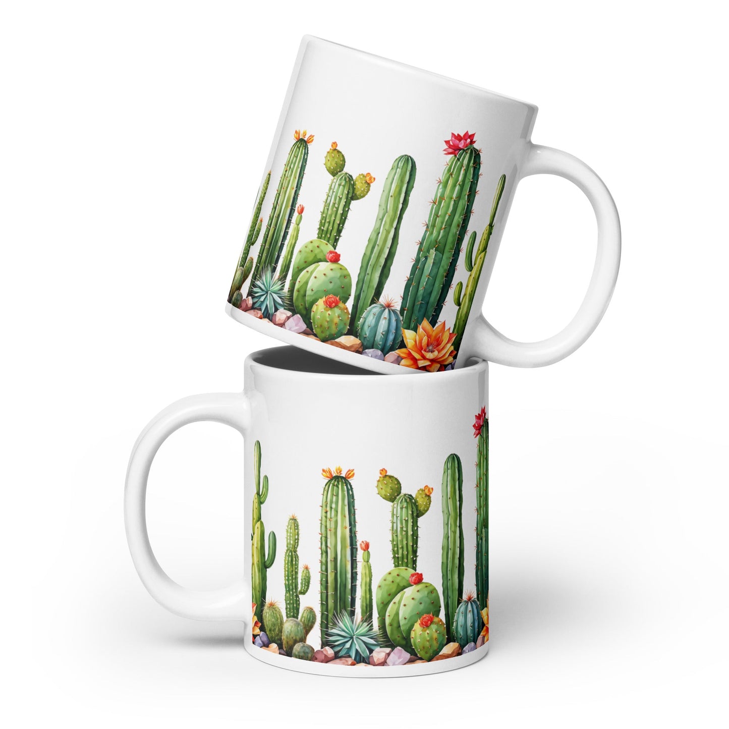 Cactus Watercolor Art White Glossy Mug (11 oz, 15 oz, 20 oz) - Discovery Co.