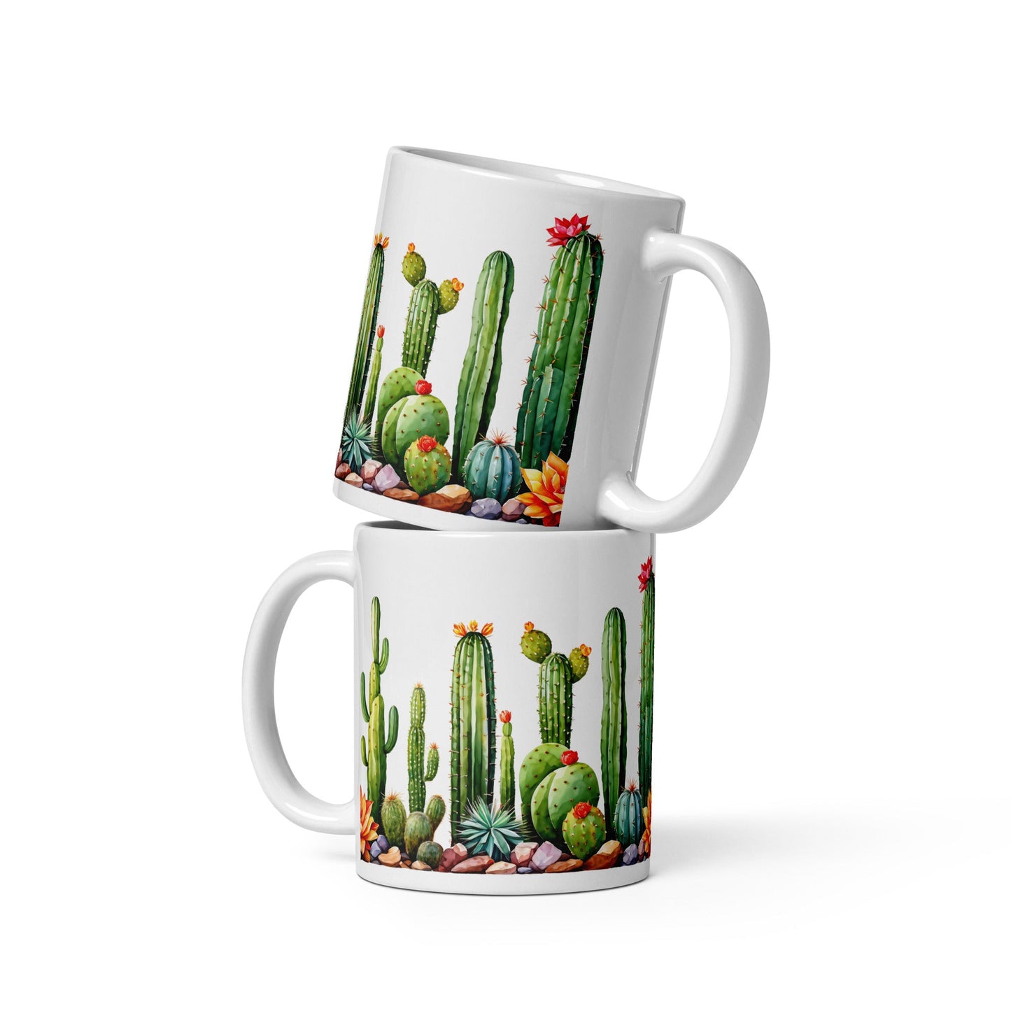 Cactus Watercolor Art White Glossy Mug (11 oz, 15 oz, 20 oz) - Discovery Co.