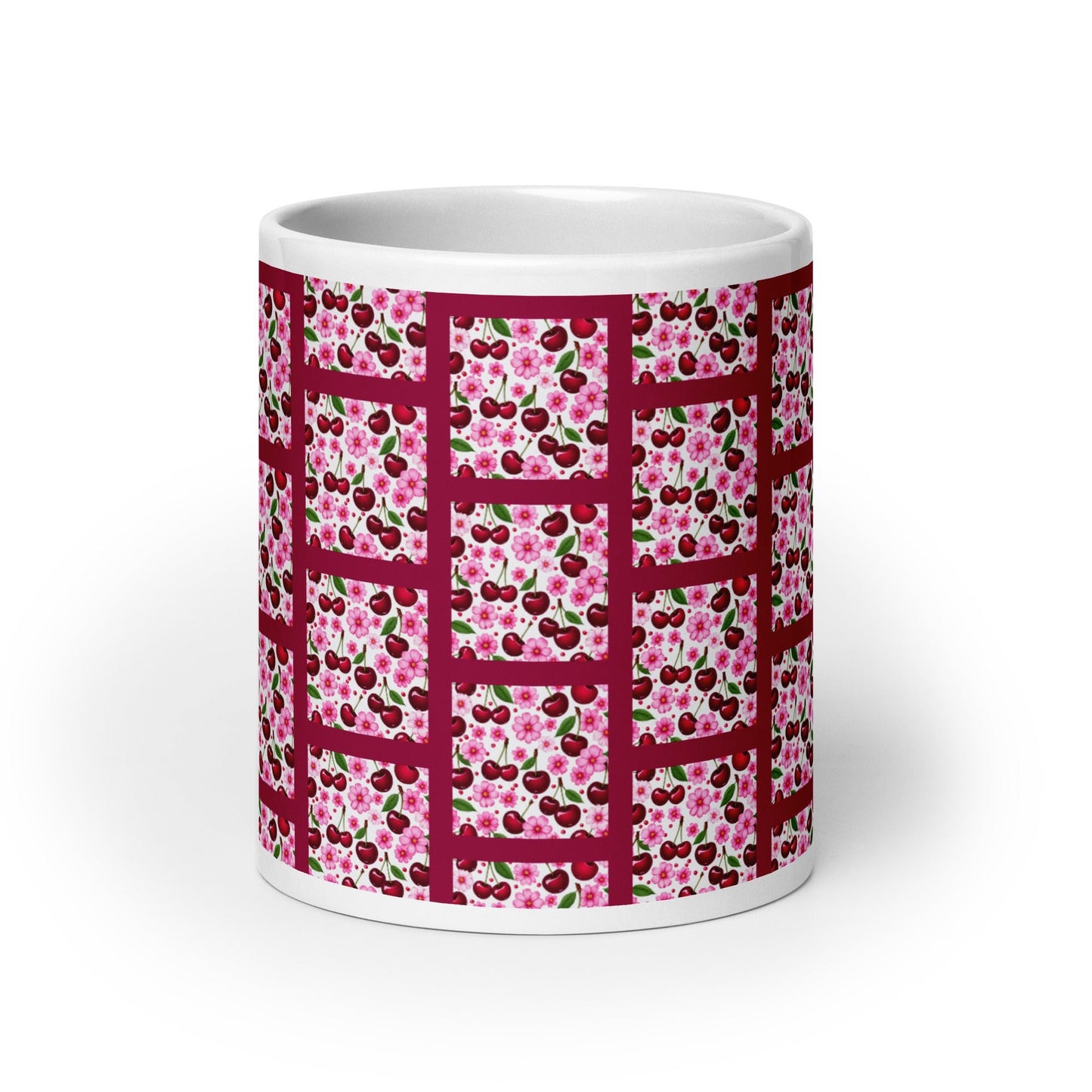 Cherries and Flowers Tile White Glossy Mug (11 oz, 15 oz, 20 oz) - Mugs - Discovery Co.