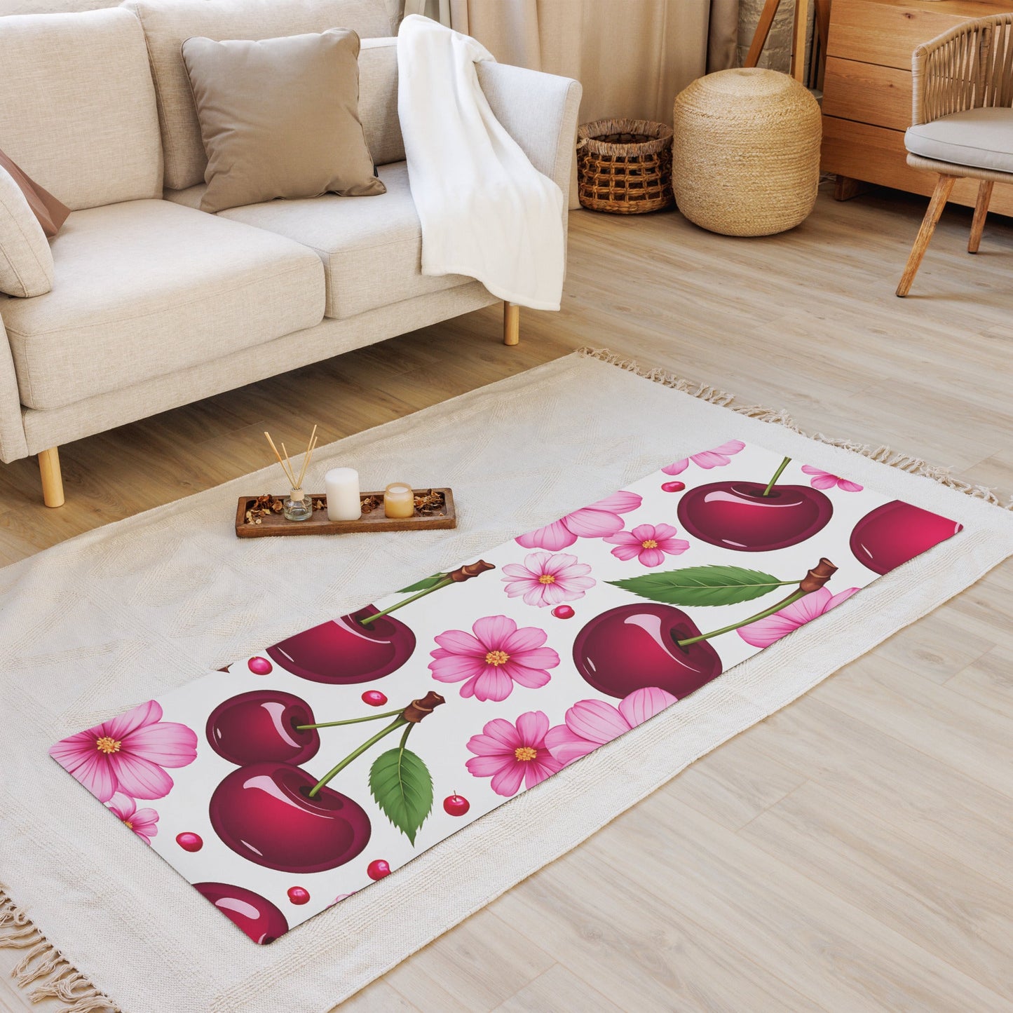Cherries And Flowers Yoga Mat - Yoga Mat - Discovery Co.