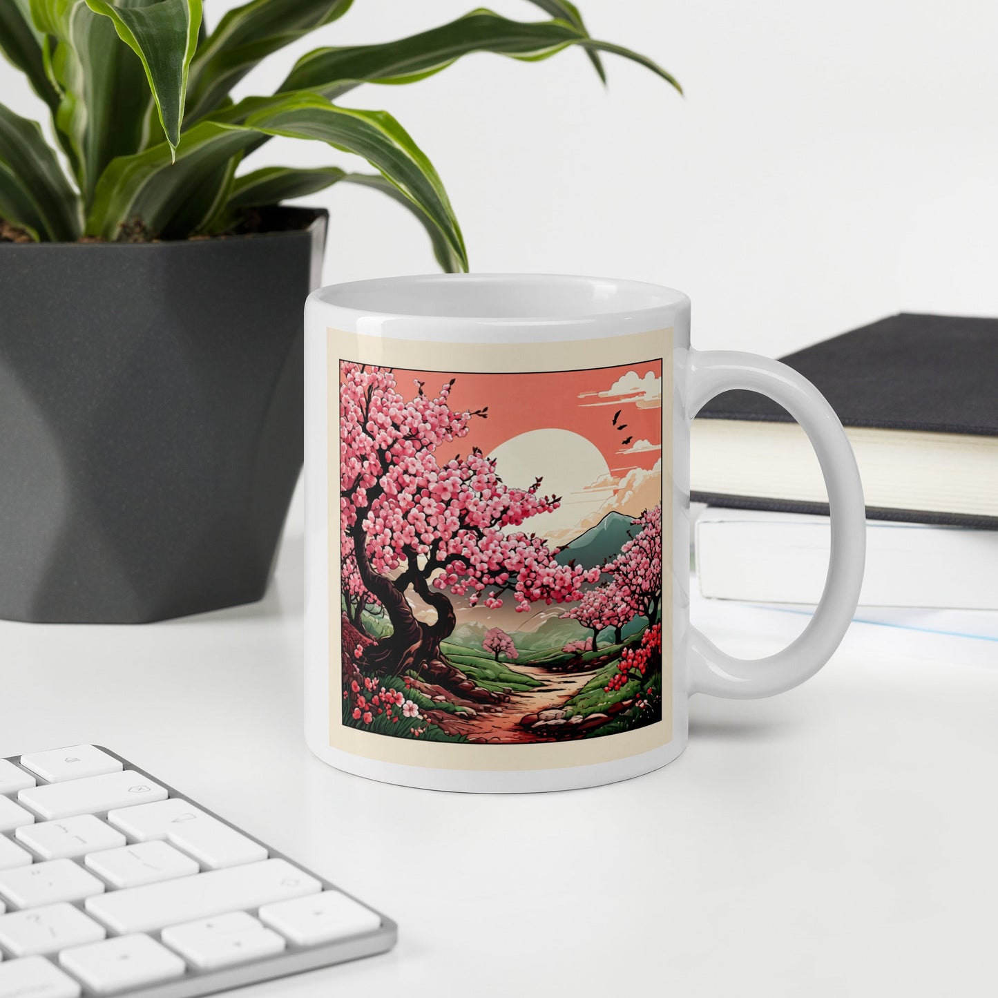 Cherry Blossom Trail White Glossy Mug (11 oz, 15 oz, 20 oz) - Mugs - Discovery Co.