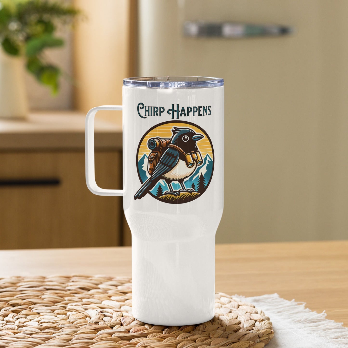 Chirp Happens Travel Mug With Handle (25 oz and 40 oz) - Travel Mug - Discovery Co.