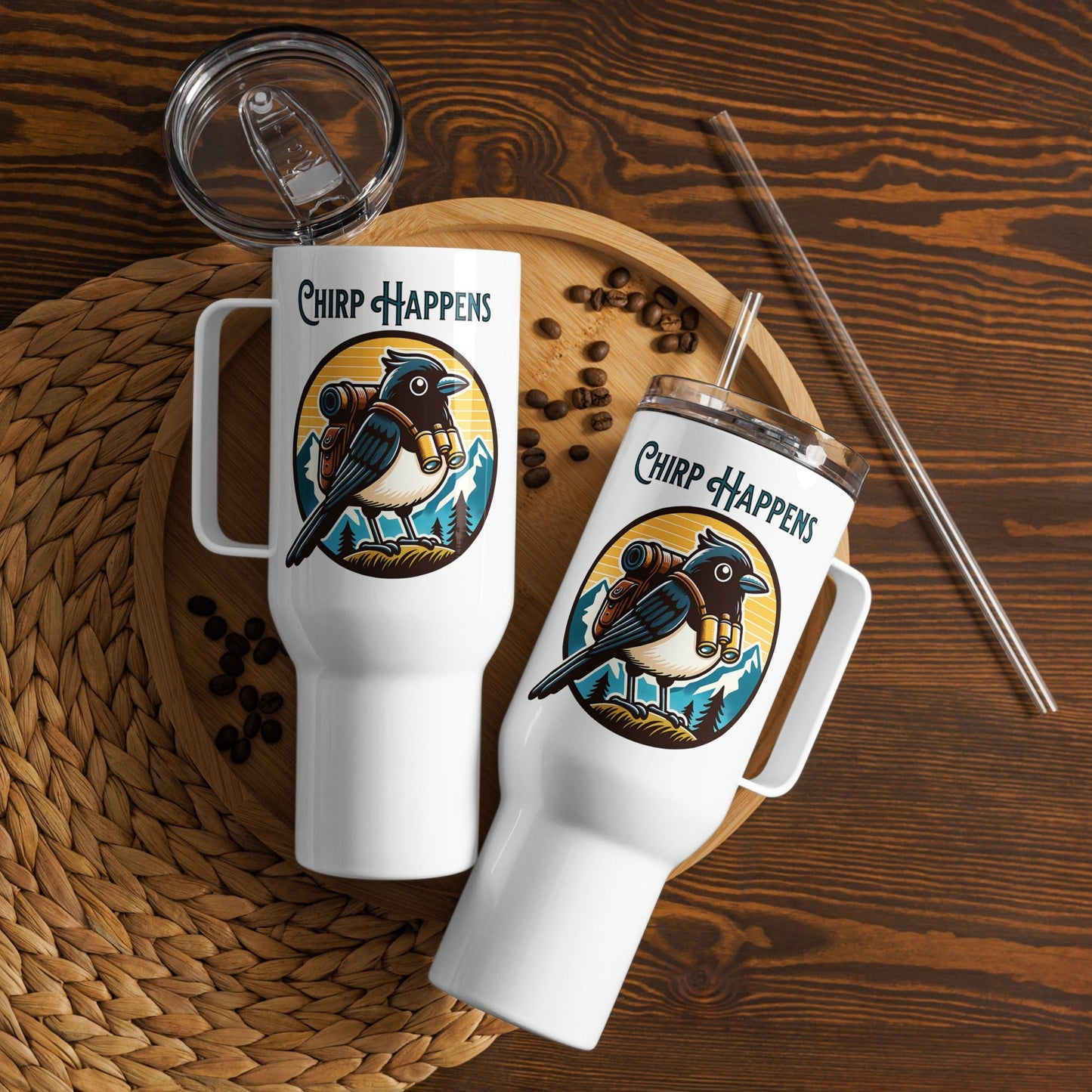 Chirp Happens Travel Mug With Handle (25 oz and 40 oz) - Travel Mug - Discovery Co.