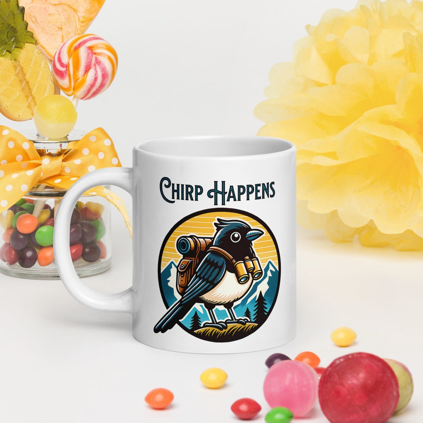 Chirp Happens White Glossy Mug - Mugs - Discovery Co.
