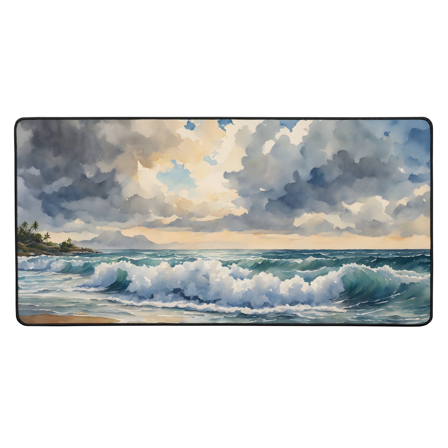 Cloudy Beach Day Watercolor Desk Mat - Mouse Pads - Discovery Co.