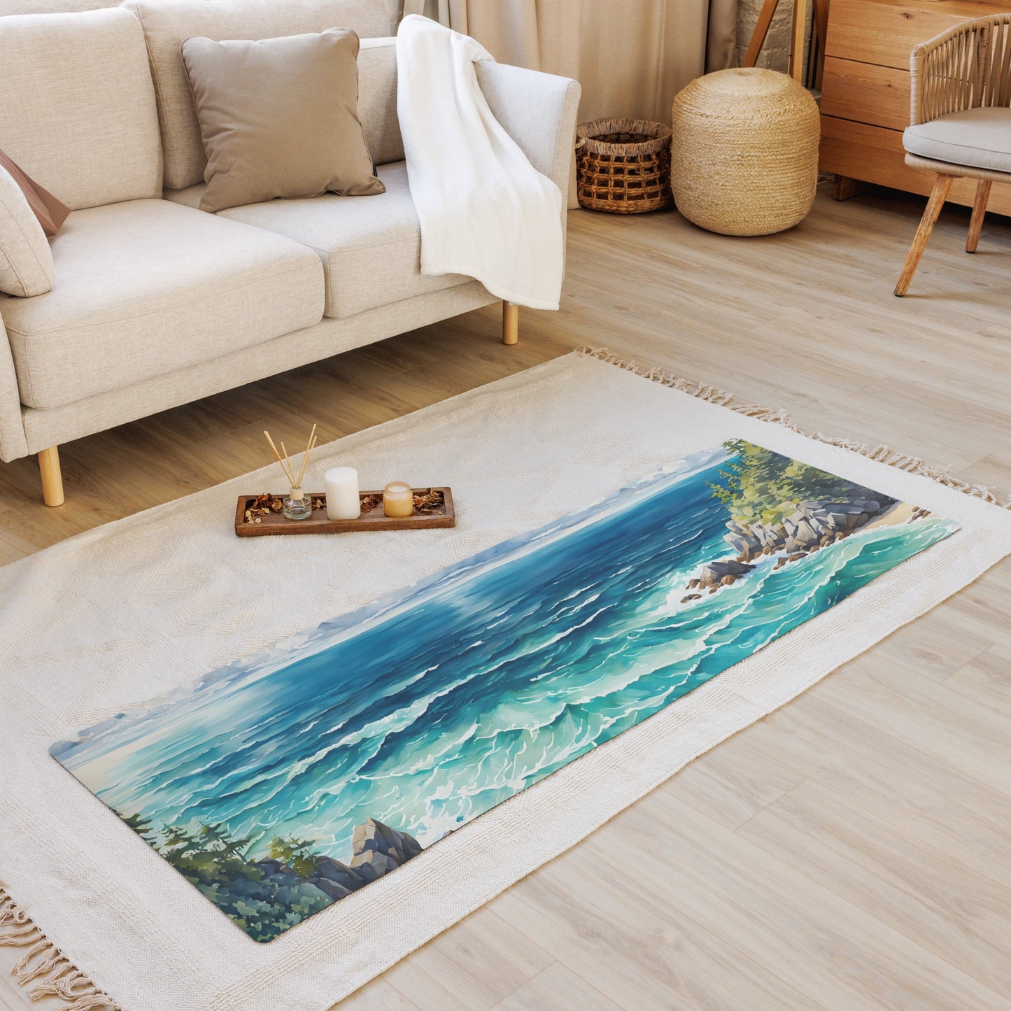 Coastal Cove Watercolor Yoga Mat - Yoga Mat - Discovery Co.