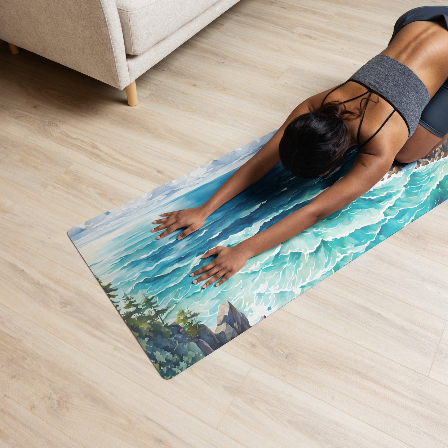 Coastal Cove Watercolor Yoga Mat - Yoga Mat - Discovery Co.
