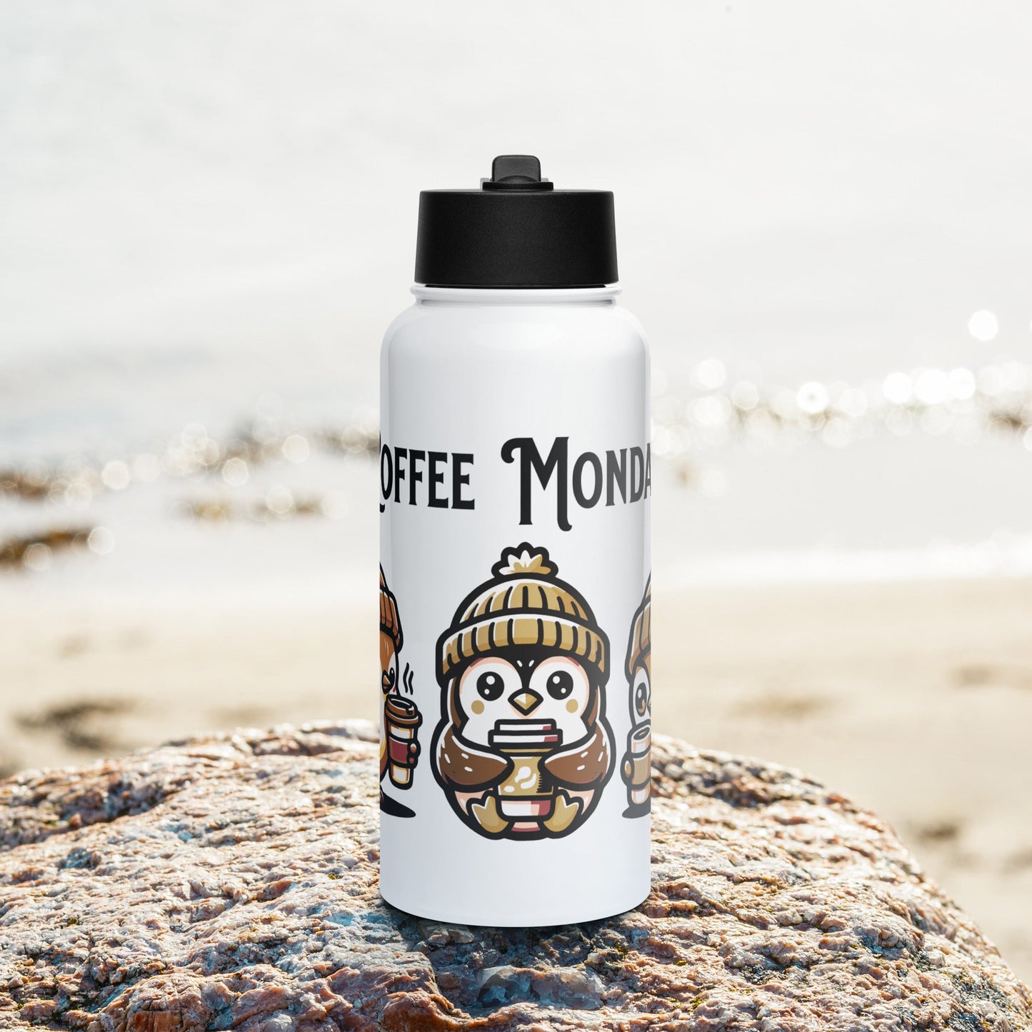 Coffee Monday (Brown) Stainless Steel Water Bottle With Straw Lid - Stainless Steel Water Bottle With Straw Lid - Discovery Co.