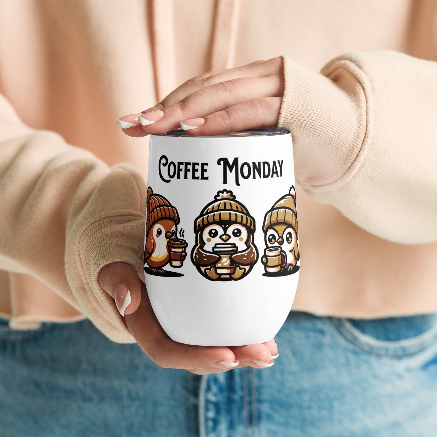 Coffee Monday (Brown) Stainless Steel Wine Tumbler - Steel Tumbler - Discovery Co.