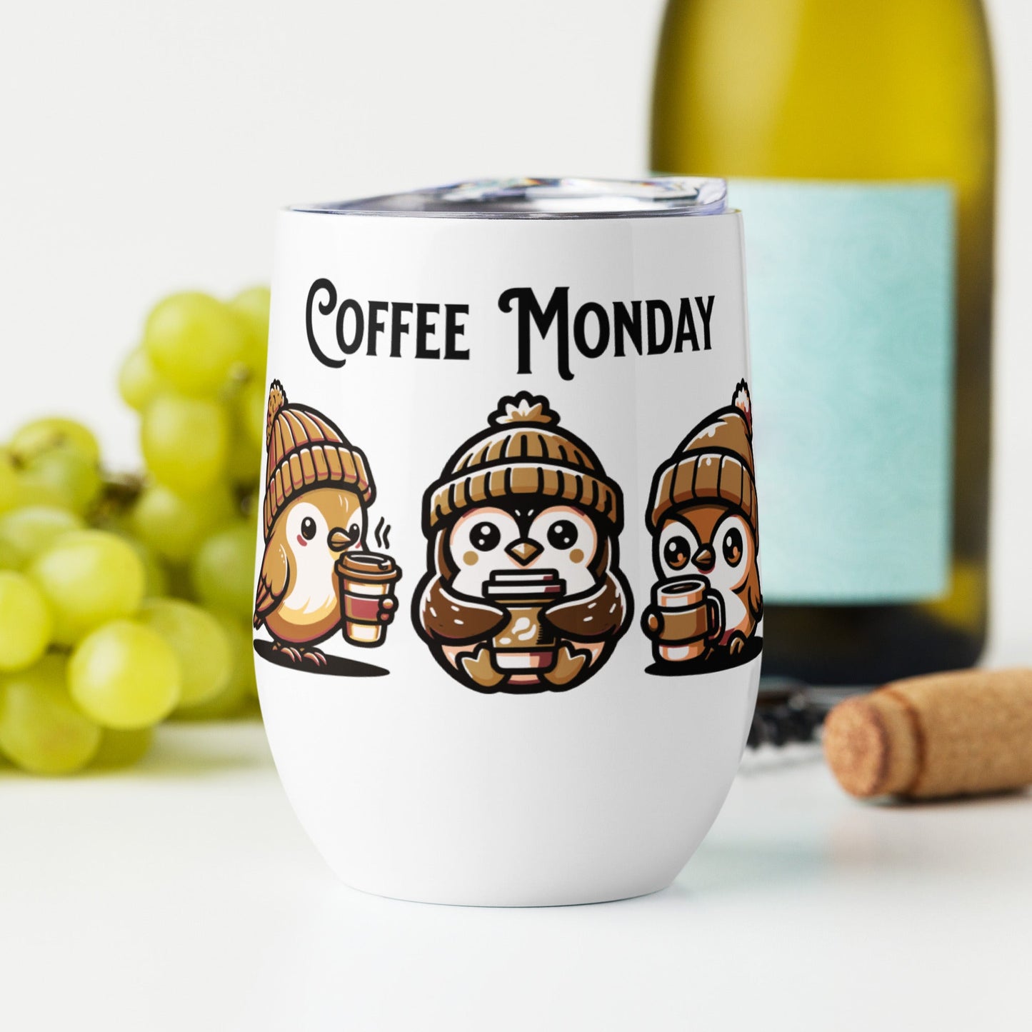 Coffee Monday (Brown) Stainless Steel Wine Tumbler - Steel Tumbler - Discovery Co.