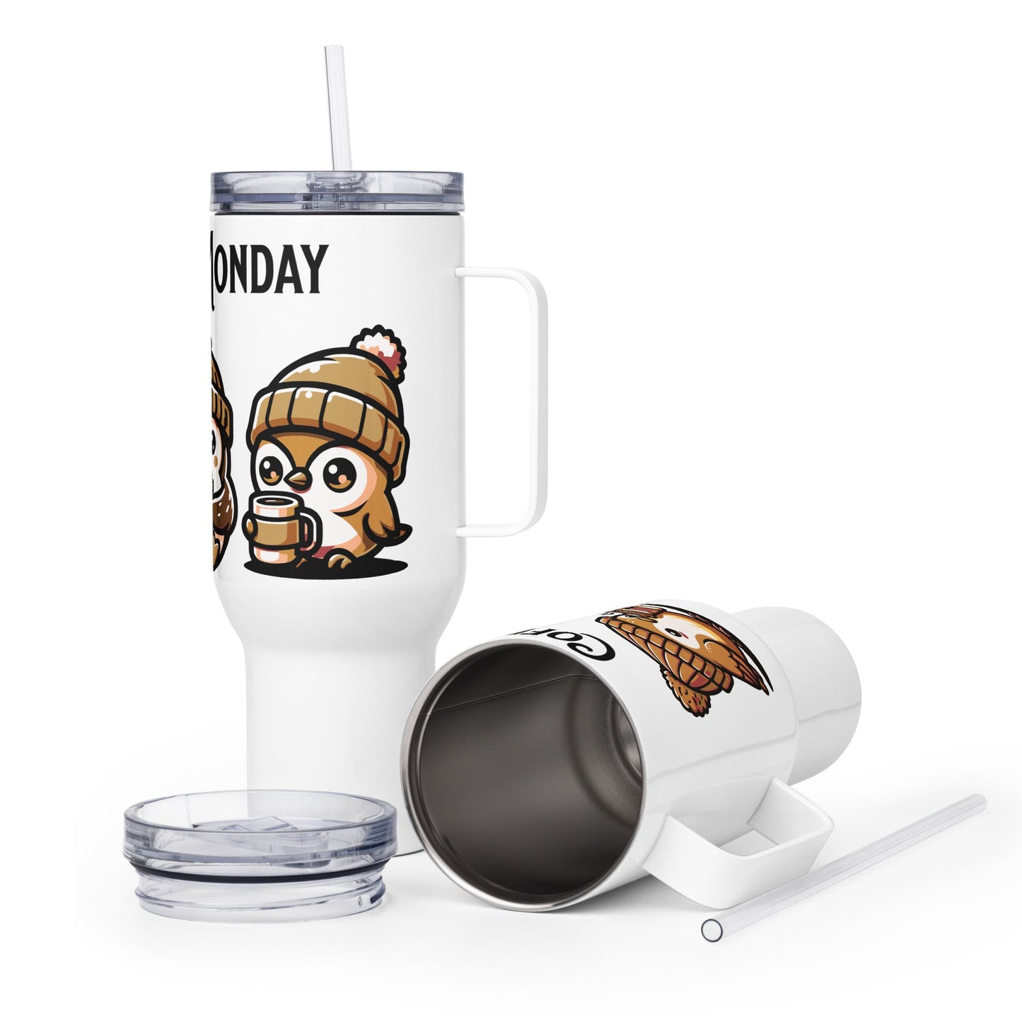 Coffee Monday (Brown) Travel Mug With Handle (25 oz and 40 oz) - Travel Mug - Discovery Co.