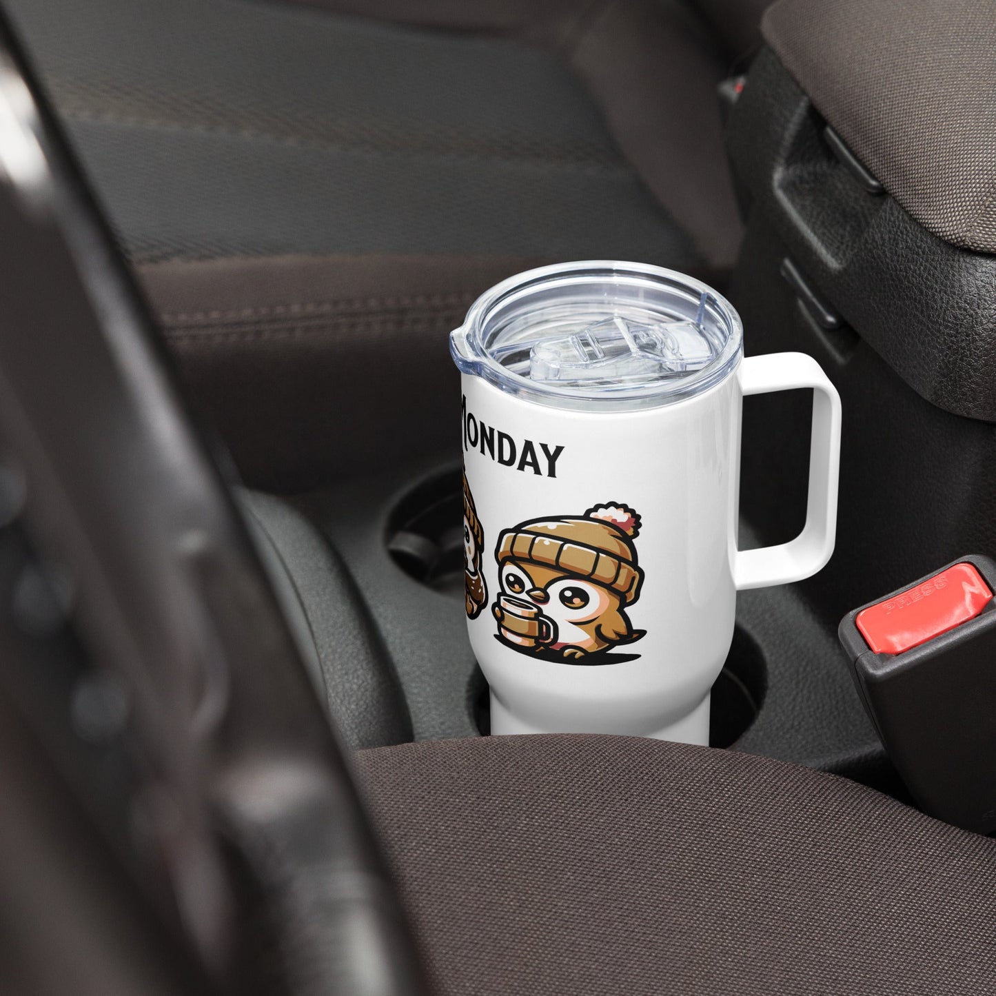 Coffee Monday (Brown) Travel Mug With Handle (25 oz and 40 oz) - Travel Mug - Discovery Co.