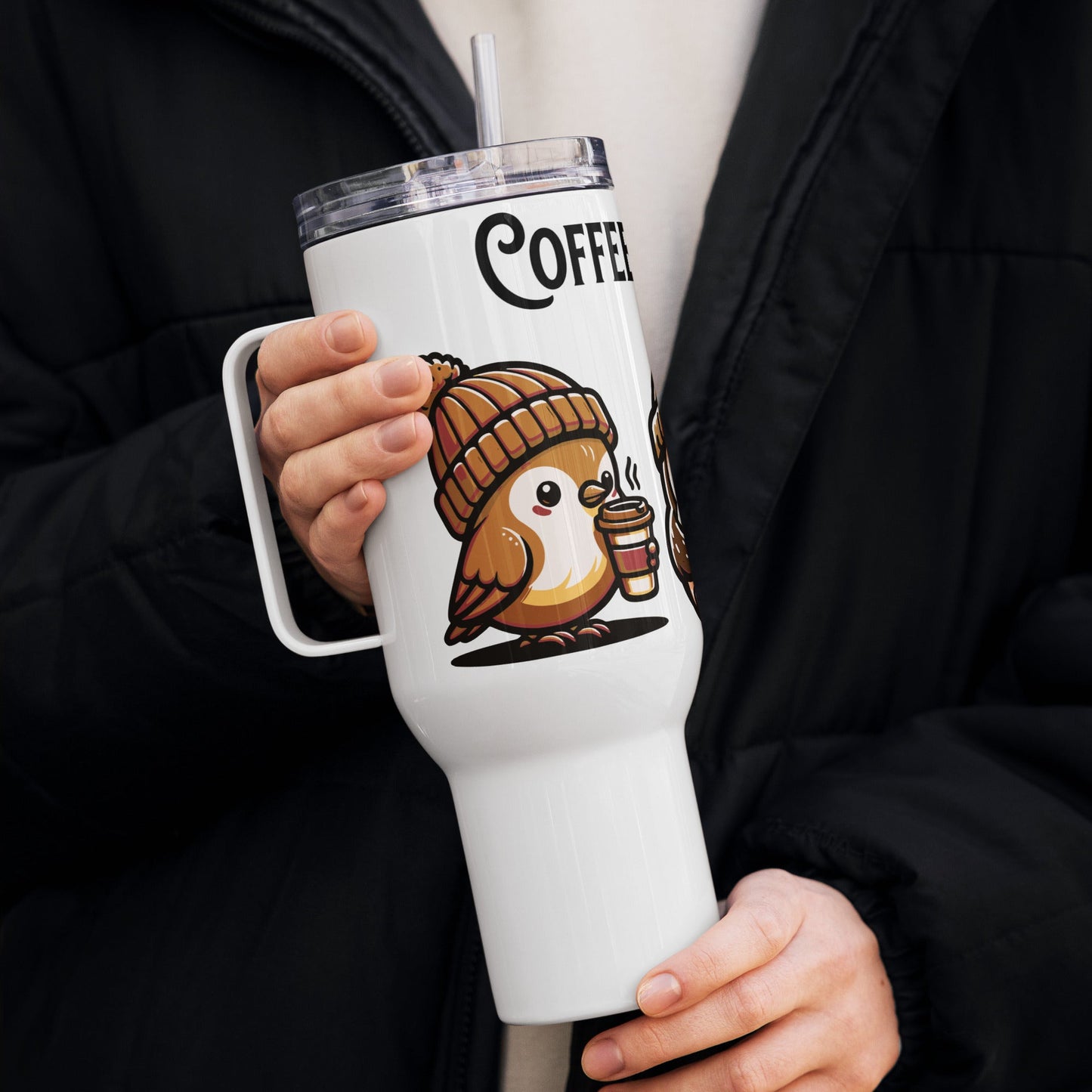 Coffee Monday (Brown) Travel Mug With Handle (25 oz and 40 oz) - Travel Mug - Discovery Co.