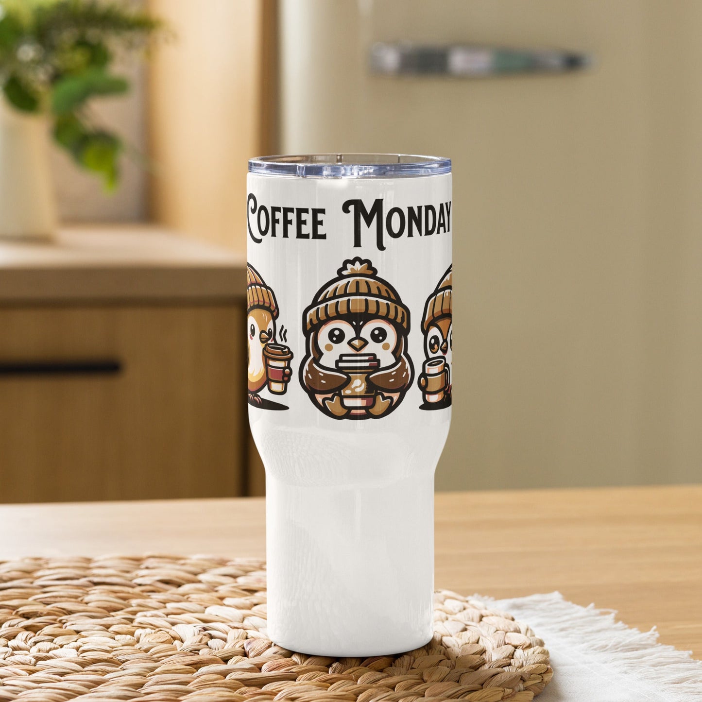 Coffee Monday (Brown) Travel Mug With Handle (25 oz and 40 oz) - Travel Mug - Discovery Co.