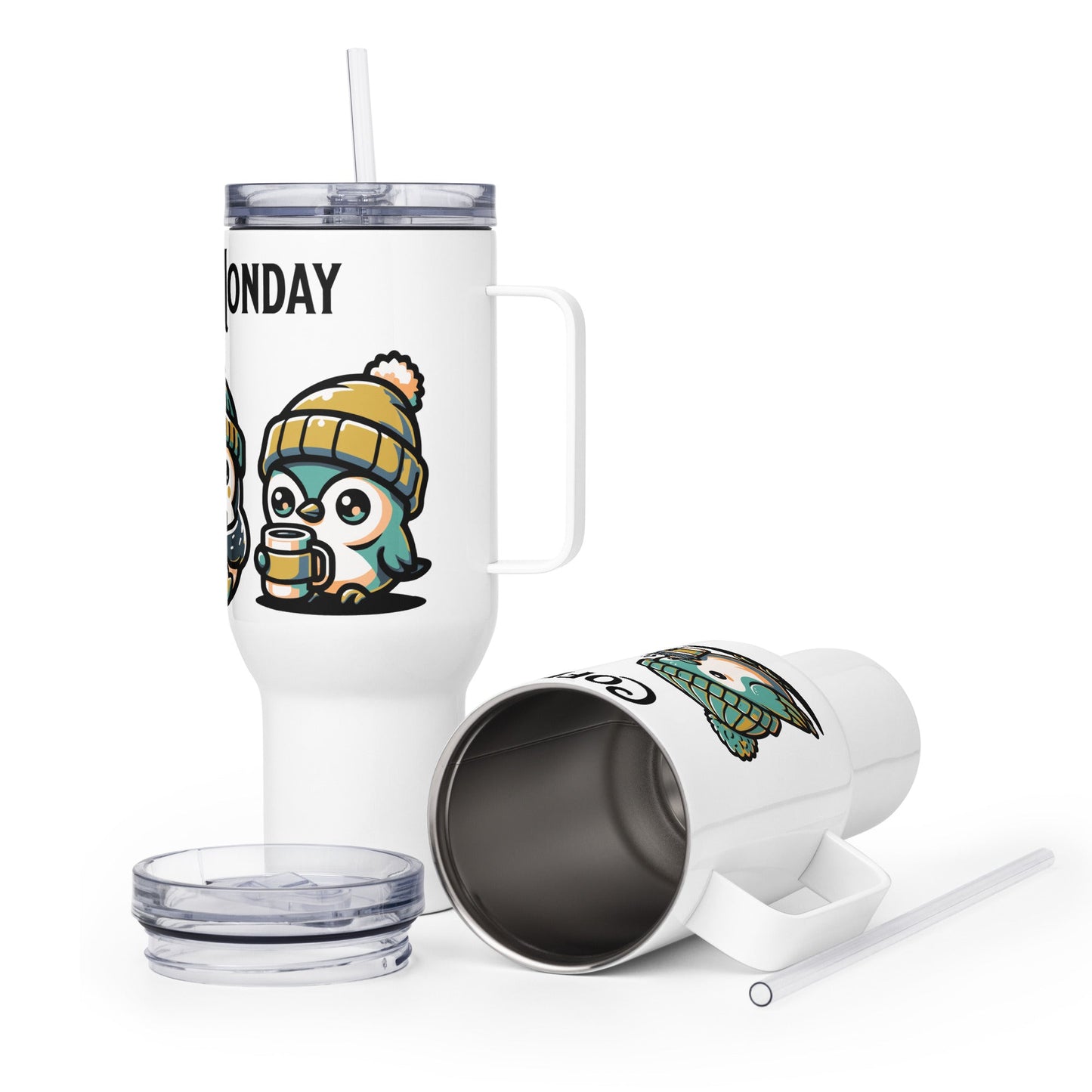 Coffee Monday (Green) Travel Mug With Handle (25 oz and 40 oz) - Travel Mug - Discovery Co.