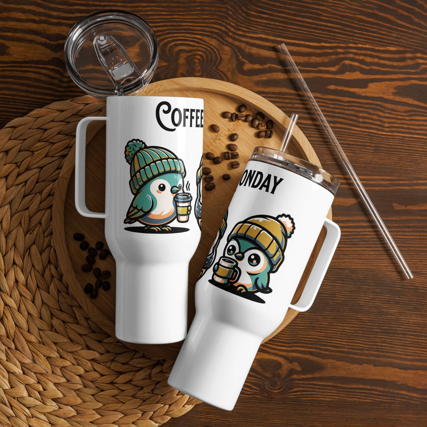 Coffee Monday (Green) Travel Mug With Handle (25 oz and 40 oz) - Travel Mug - Discovery Co.