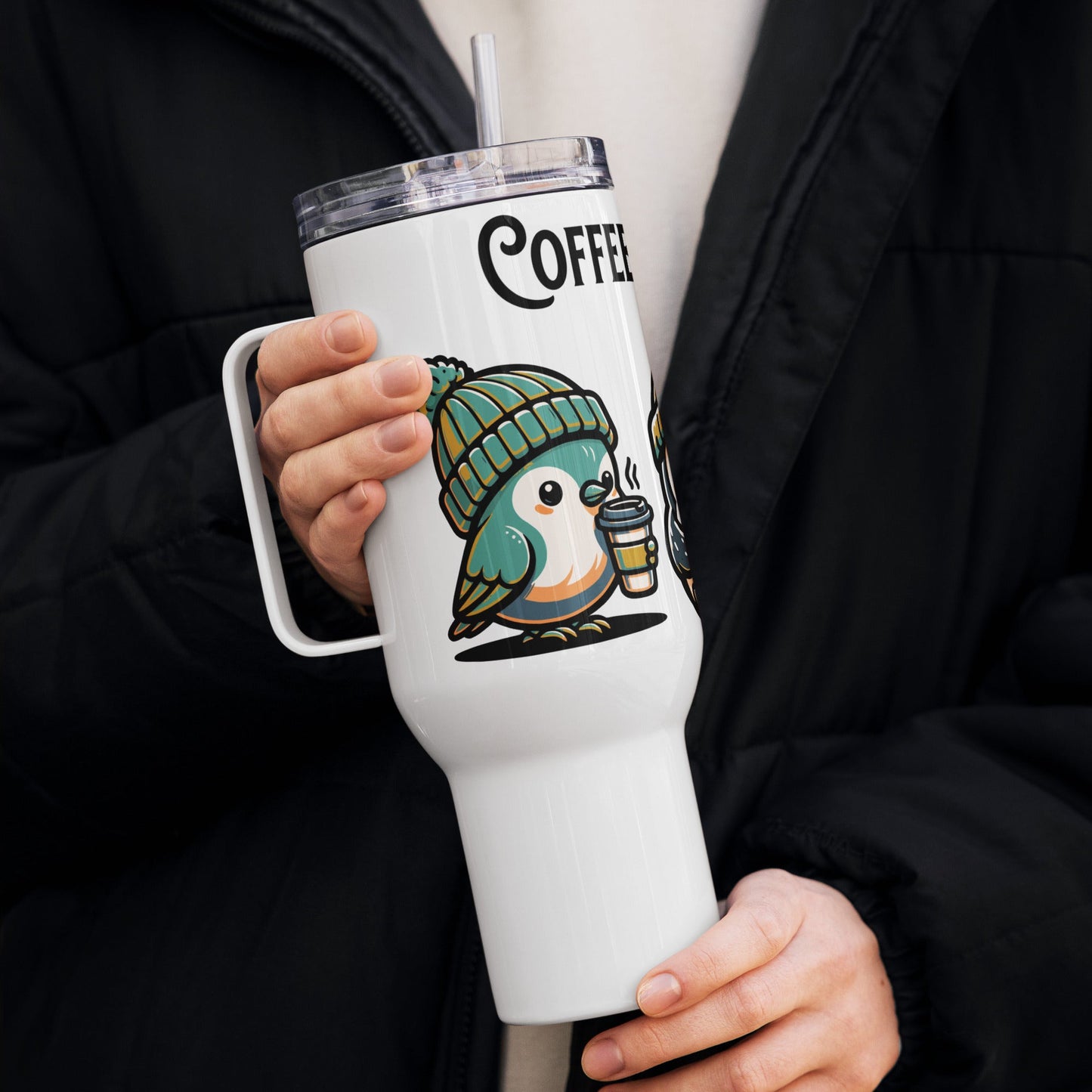 Coffee Monday (Green) Travel Mug With Handle (25 oz and 40 oz) - Travel Mug - Discovery Co.