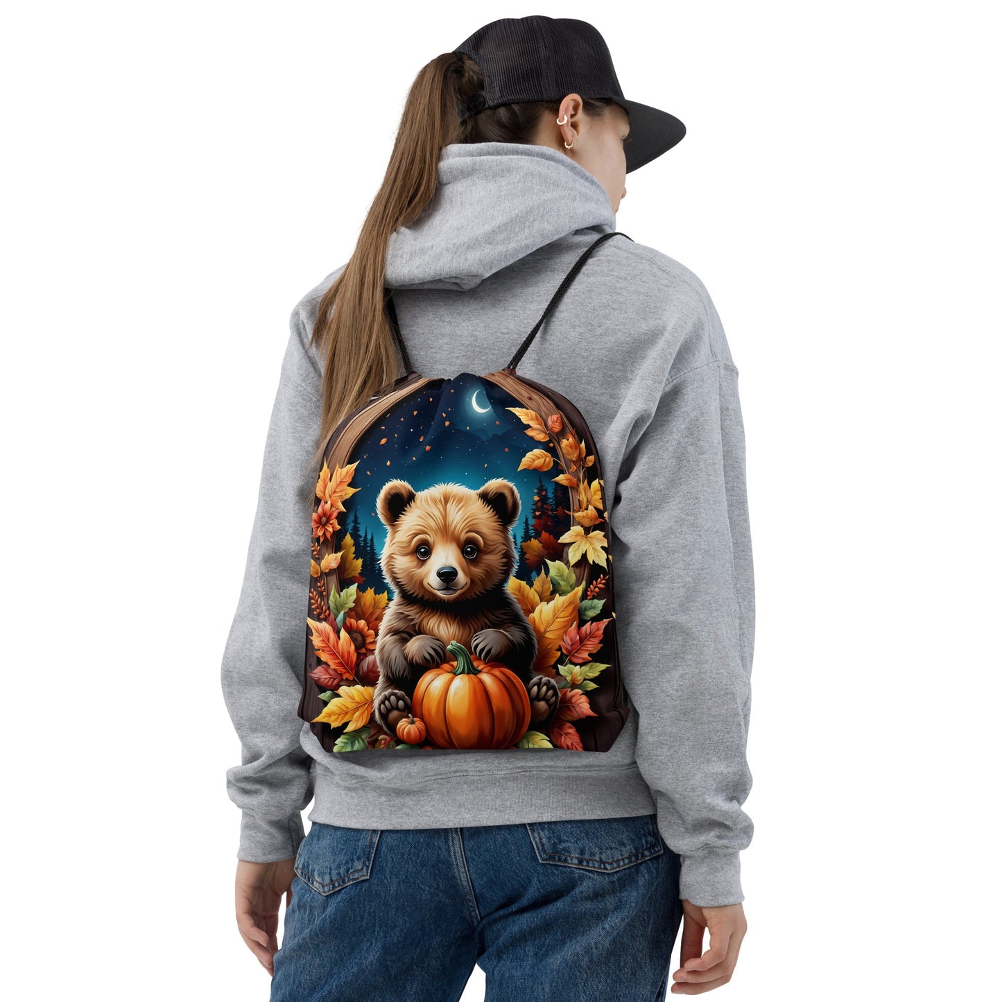 Cute Bear With Pumpkins Drawstring Bag - Drawstring Bag - Discovery Co.