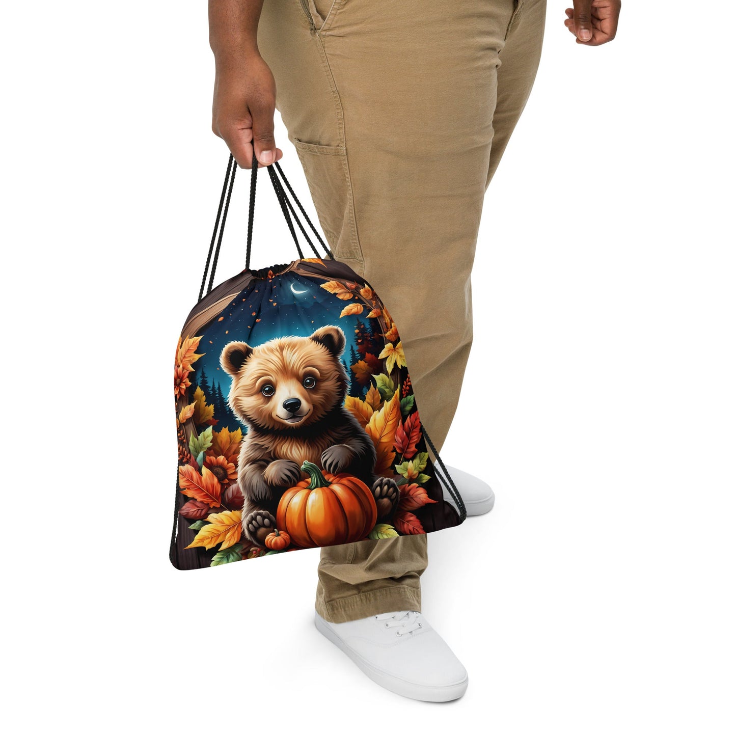 Cute Bear With Pumpkins Drawstring Bag - Drawstring Bag - Discovery Co.