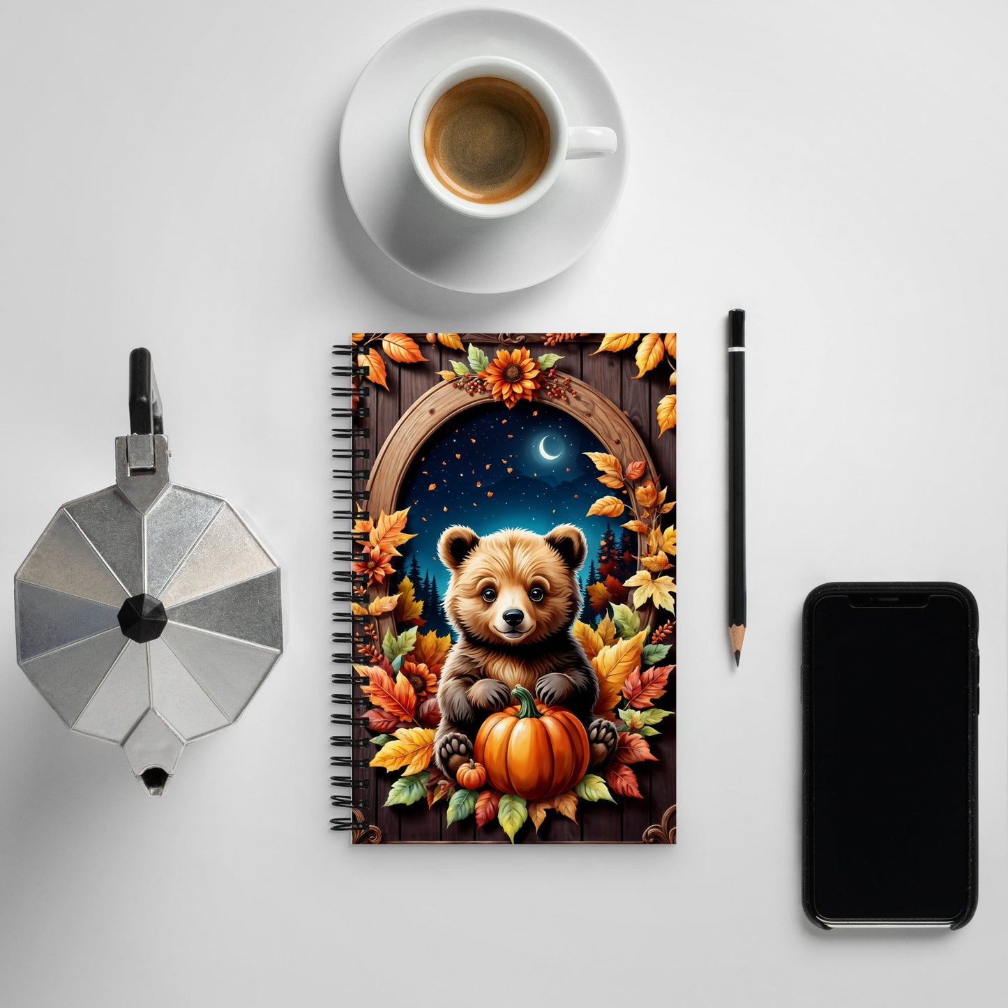 Cute Bear With Pumpkins Spiral Notebook - Spiral Notebooks - Discovery Co.