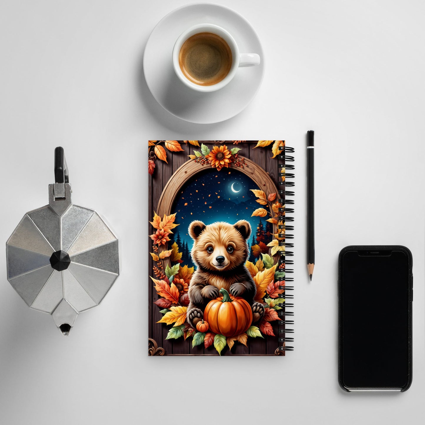 Cute Bear With Pumpkins Spiral Notebook - Spiral Notebooks - Discovery Co.