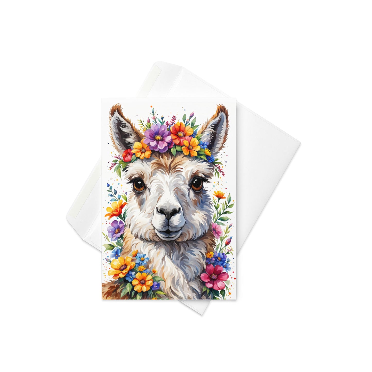 Cute Llama With Flowers Greeting Card - Greeting Card - Discovery Co.