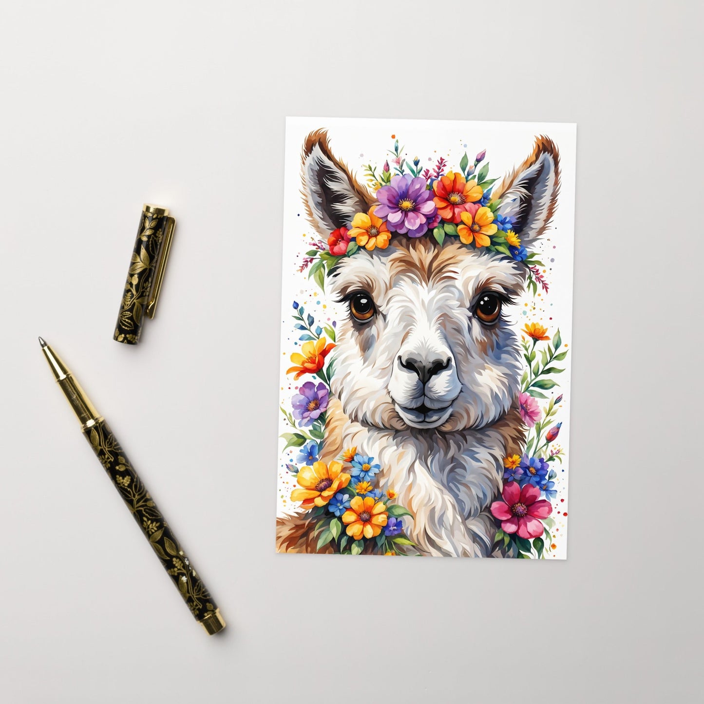 Cute Llama With Flowers Greeting Card - Greeting Card - Discovery Co.