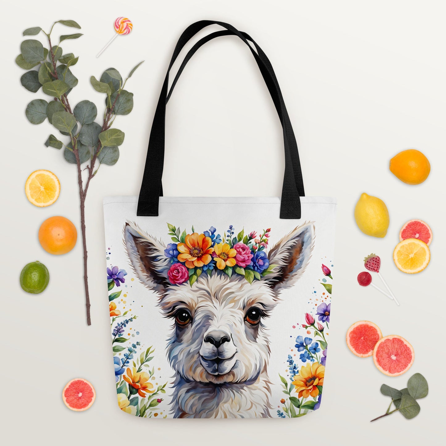 Cute Llama With Flowers Tote Bag - Tote Bags - Discovery Co.