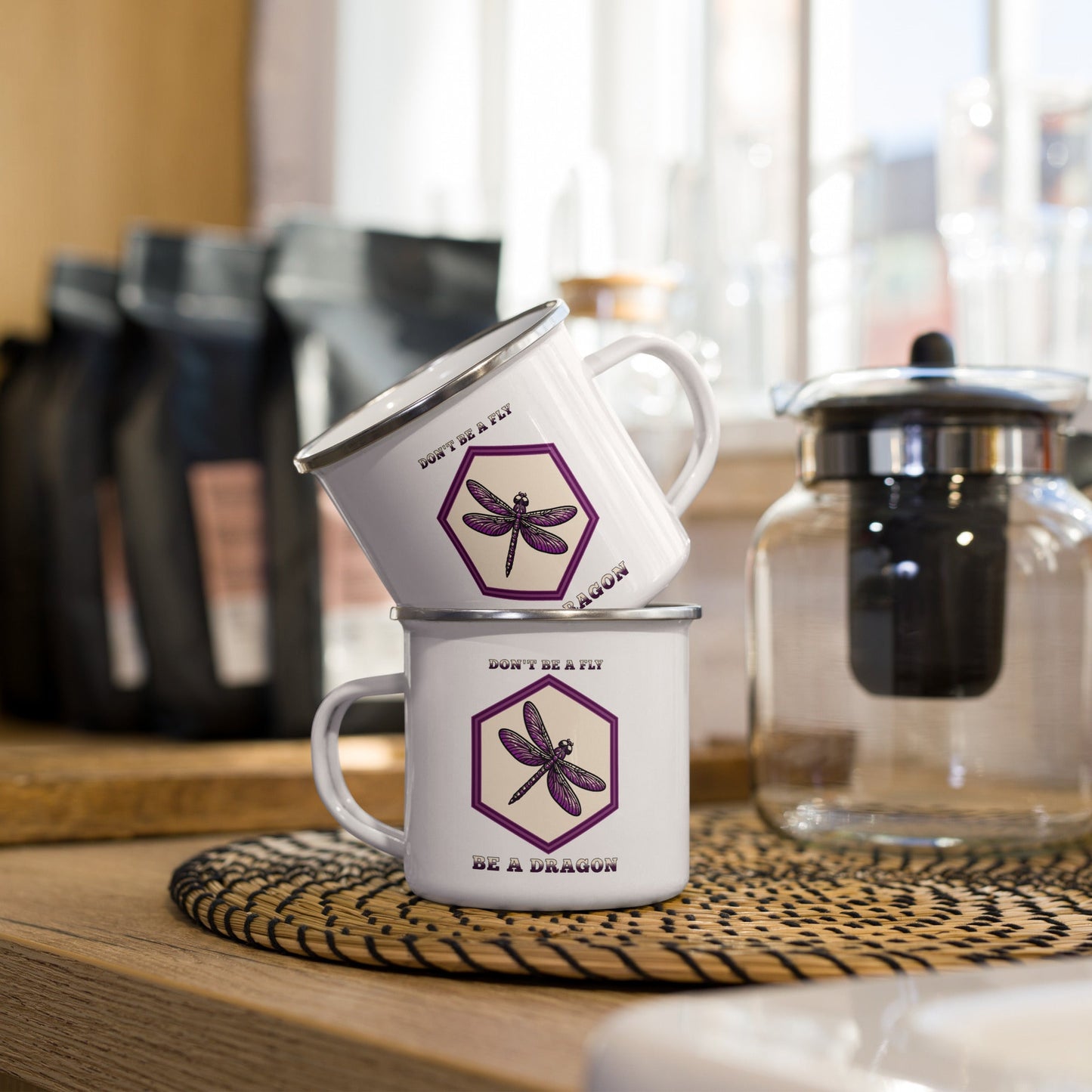 Don't Be A Fly Be A Dragon Enamel Mug - Mugs - Discovery Co.