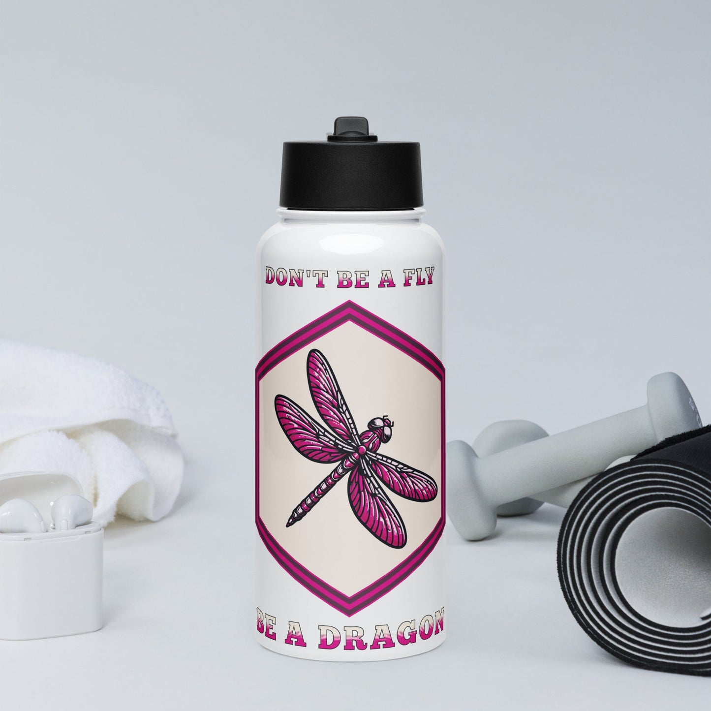 Don't Be A Fly Be A Dragon II Stainless Steel Water Bottle With Straw Lid - Stainless Steel Water Bottle With Straw Lid - Discovery Co.