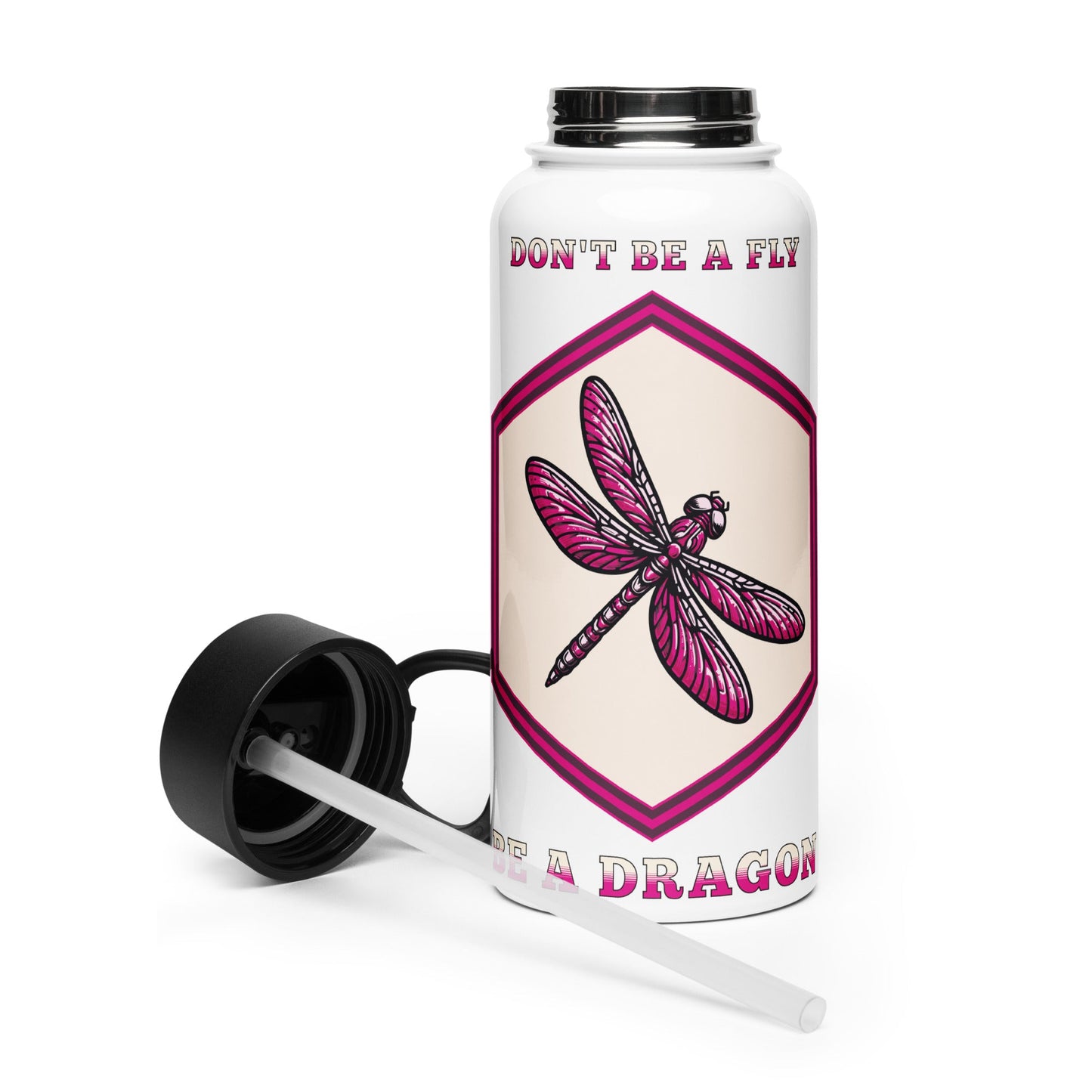 Don't Be A Fly Be A Dragon II Stainless Steel Water Bottle With Straw Lid - Stainless Steel Water Bottle With Straw Lid - Discovery Co.