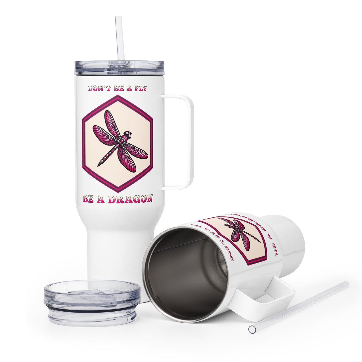 Don't Be A Fly Be A Dragon II Travel Mug With Handle (25 oz and 40 oz) - Travel Mug - Discovery Co.