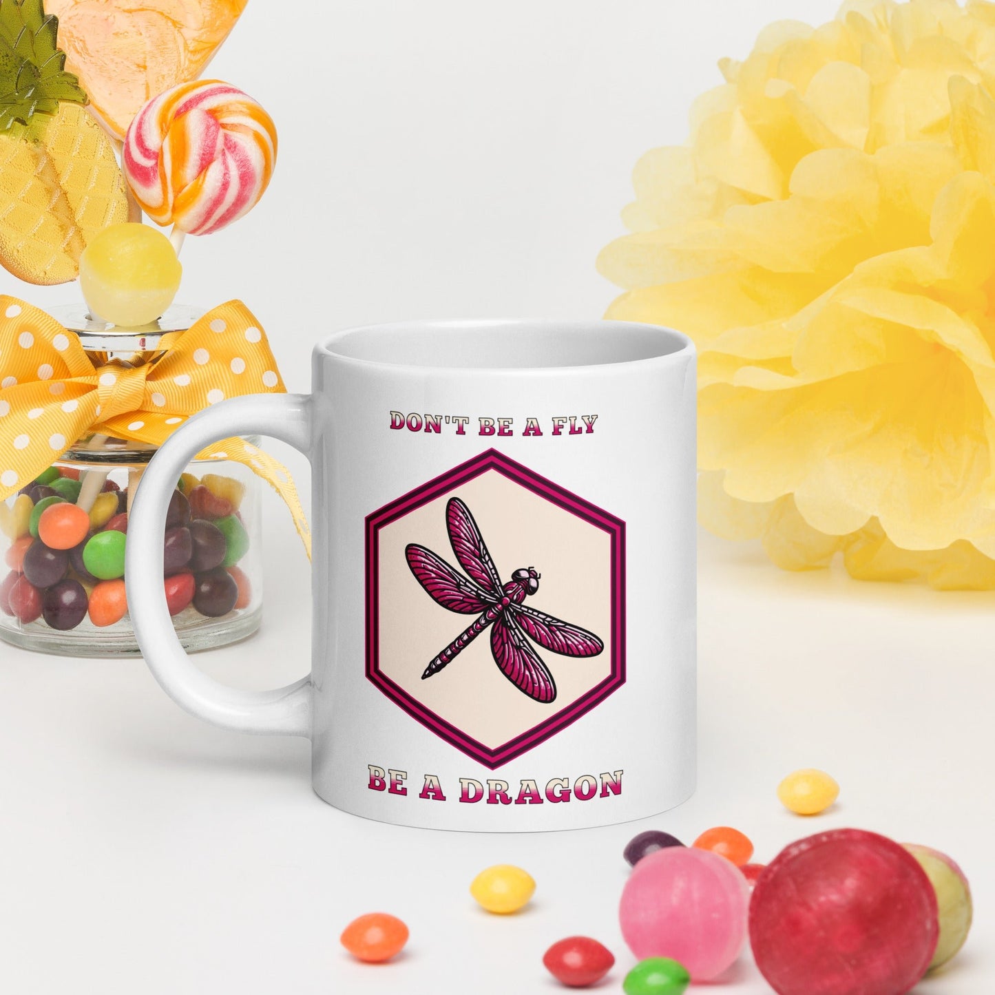 Don't Be A Fly Be A Dragon II White Glossy Mug (11 oz. 15 oz, 20 oz) - Mugs - Discovery Co.