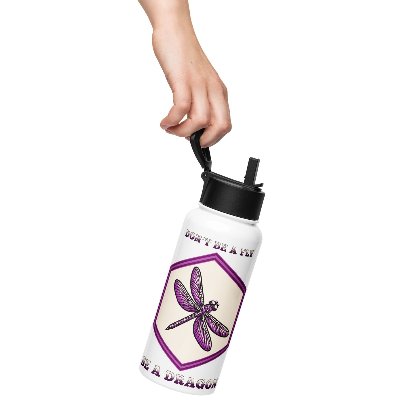 Don't Be A Fly Be A Dragon Stainless Steel Water Bottle With Straw Lid - Stainless Steel Water Bottle With Straw Lid - Discovery Co.