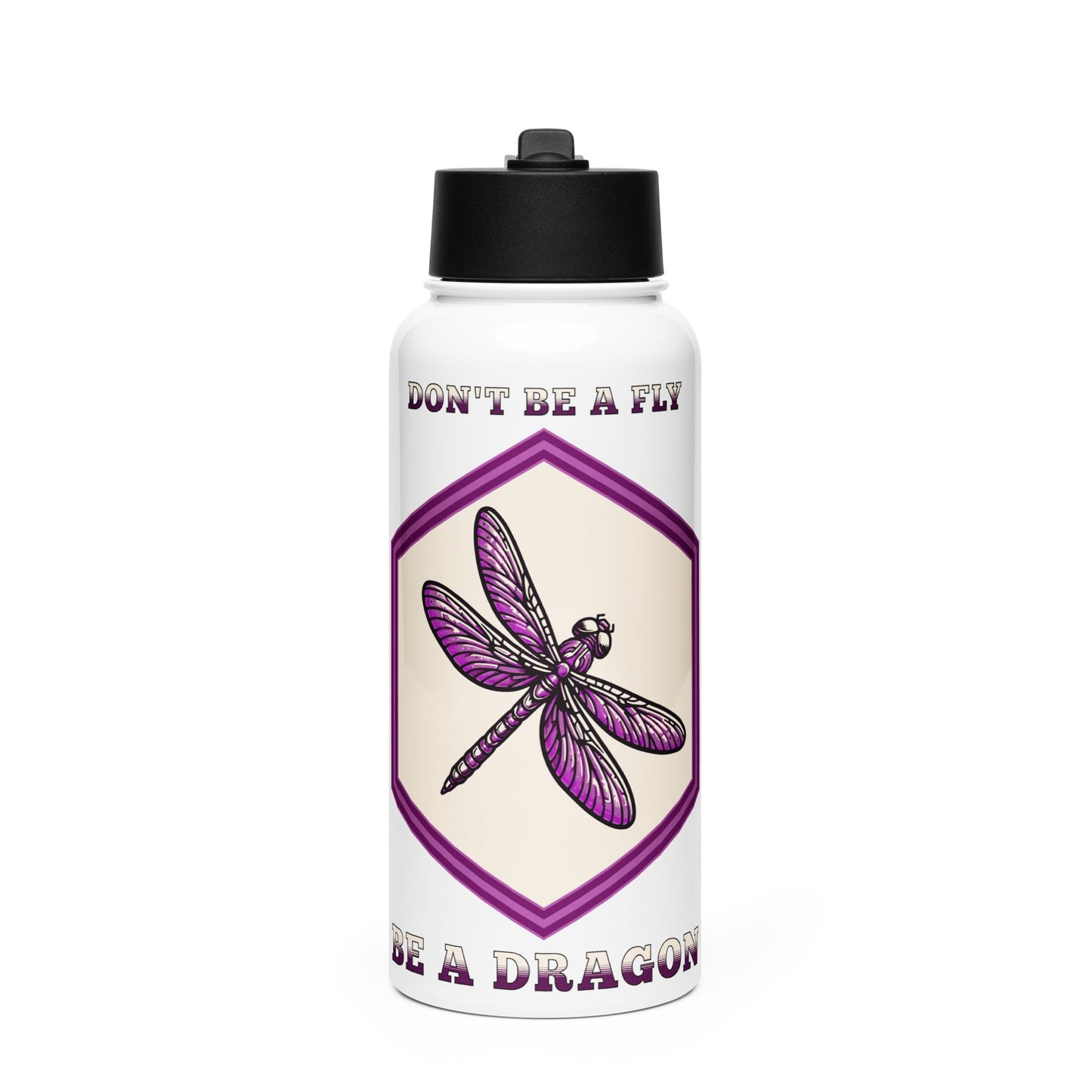 Don't Be A Fly Be A Dragon Stainless Steel Water Bottle With Straw Lid - Stainless Steel Water Bottle With Straw Lid - Discovery Co.