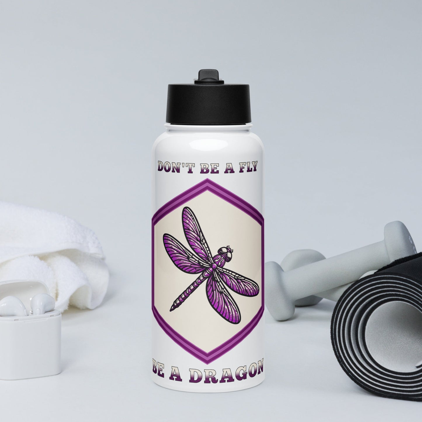 Don't Be A Fly Be A Dragon Stainless Steel Water Bottle With Straw Lid - Stainless Steel Water Bottle With Straw Lid - Discovery Co.