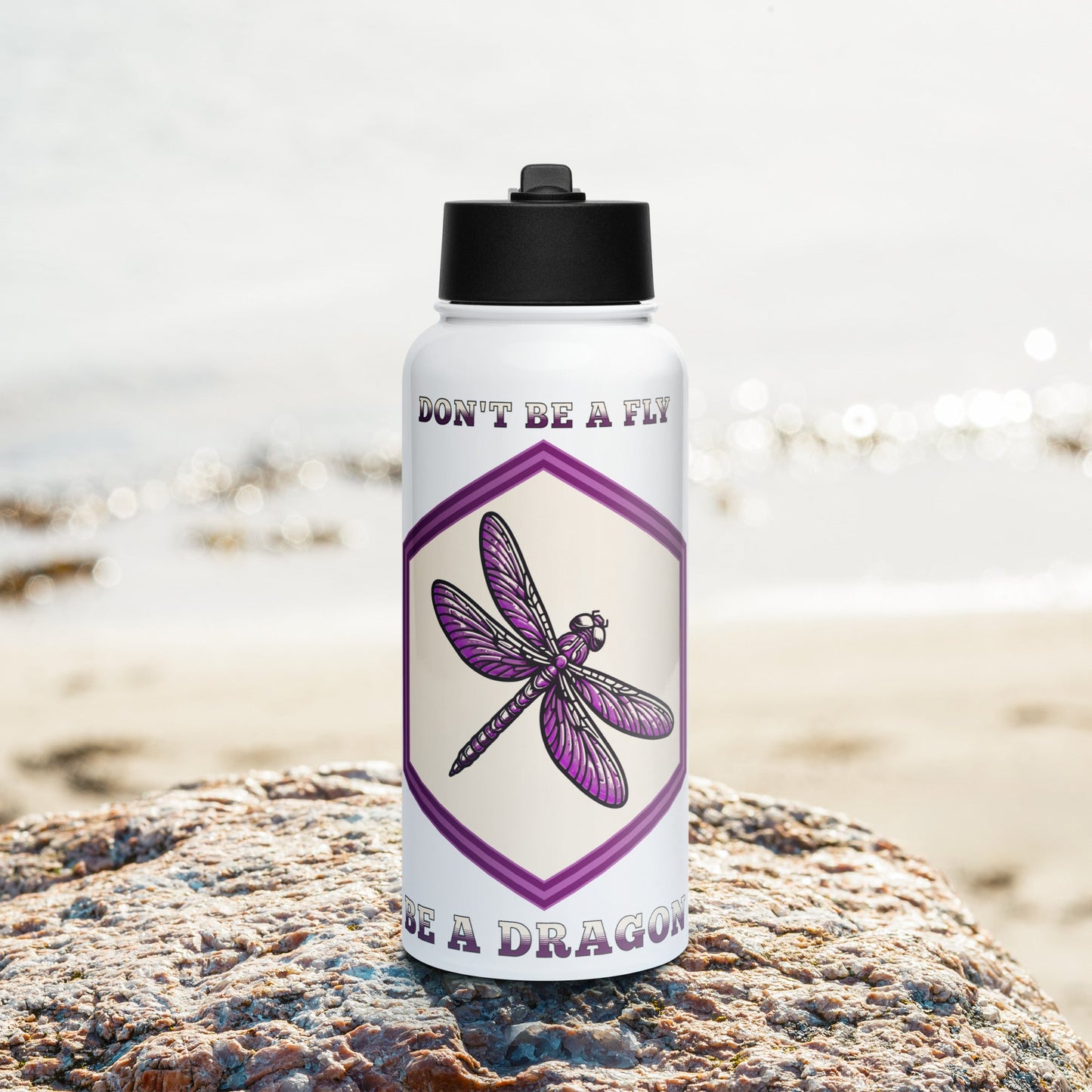Don't Be A Fly Be A Dragon Stainless Steel Water Bottle With Straw Lid - Stainless Steel Water Bottle With Straw Lid - Discovery Co.